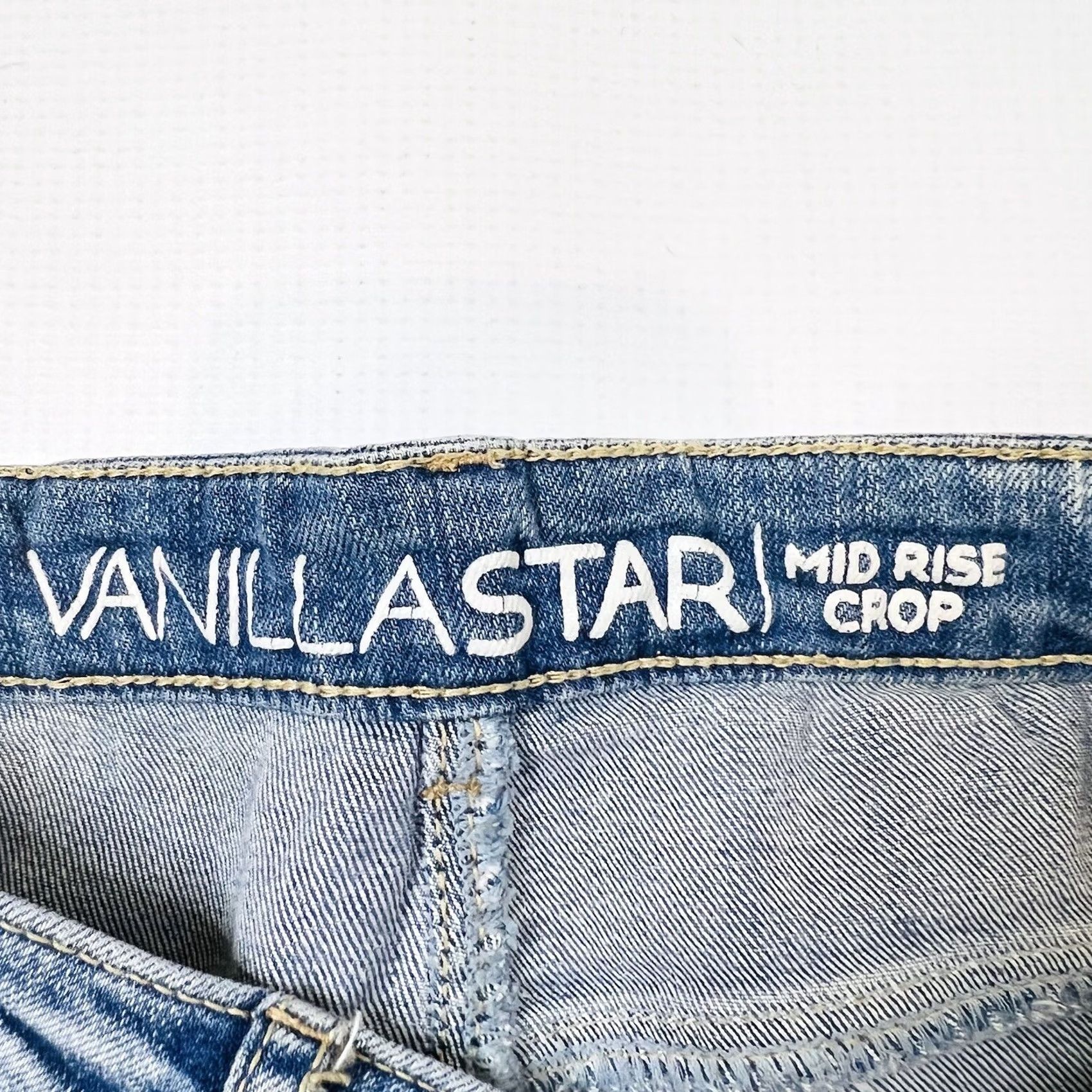 Vintage Vanilla Star Jeans Womens Blue Mid Rise Crop Distressed Stretch Size 9 School Approved Size 30" / US 8 / IT 44 - 5 Thumbnail