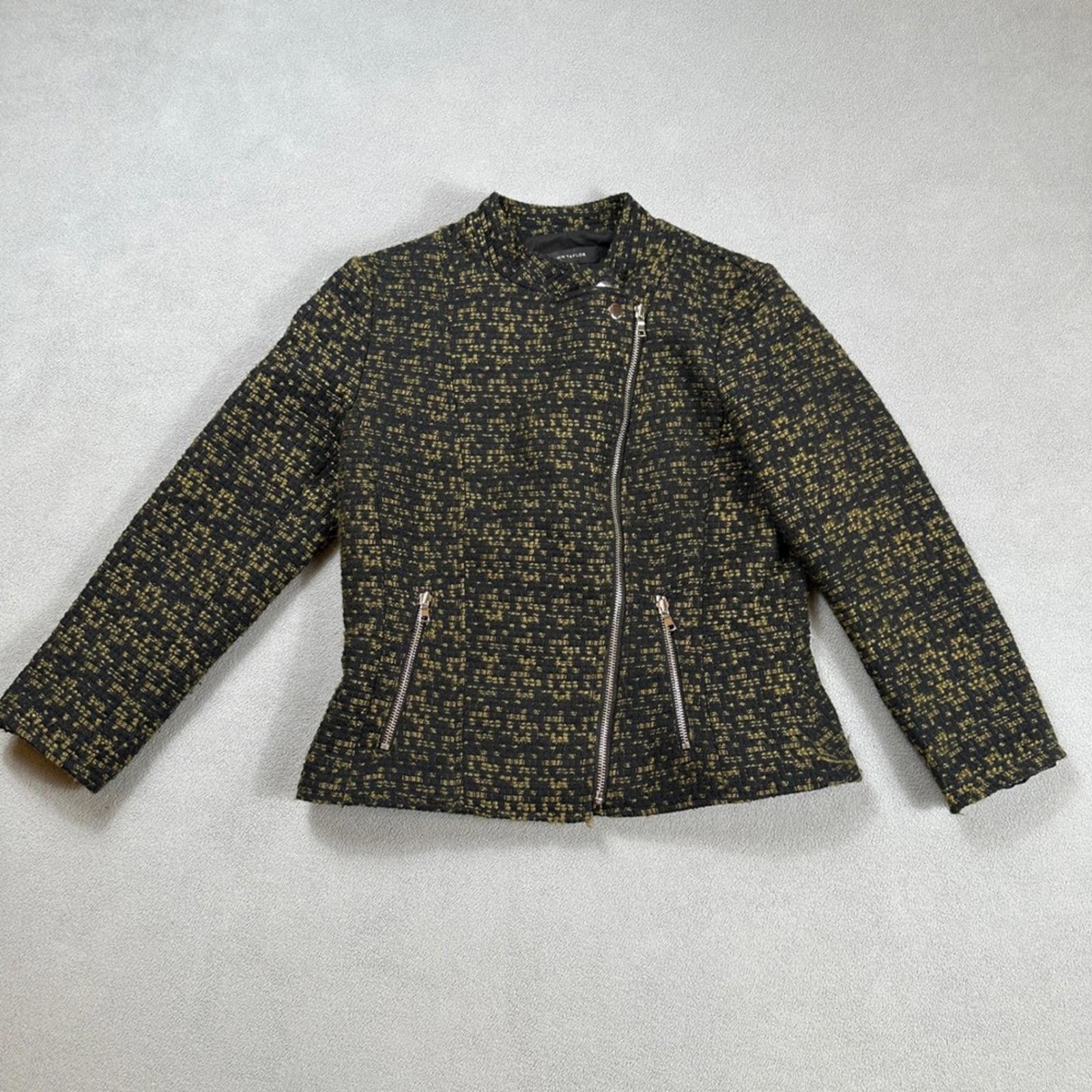 Ann Taylor Ann Taylor Tweed Moto Jacket Blazer Women 4 Black Gold Size S / US 4 / IT 40 - 1 Thumbnail