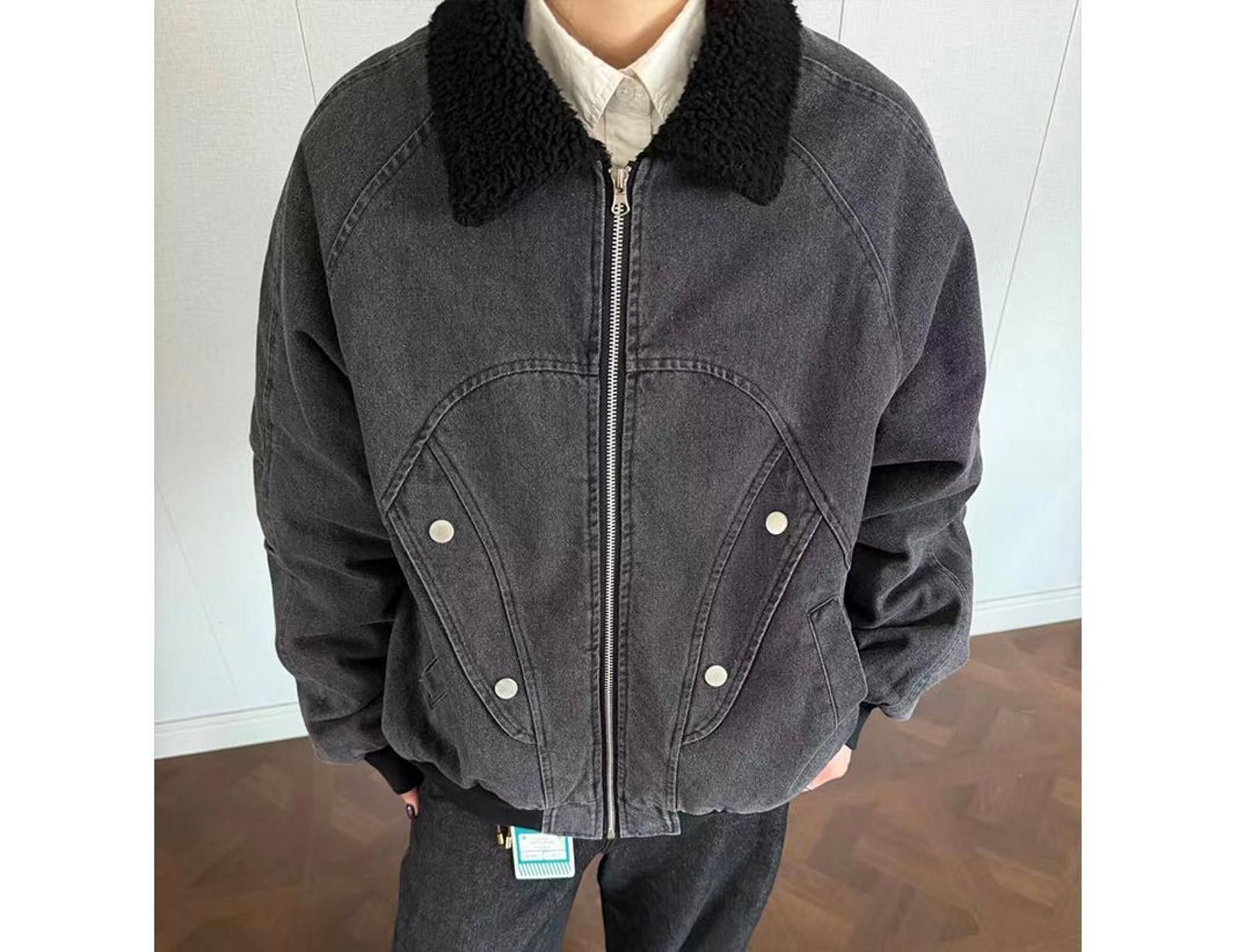 Japanese Brand Black Sherpa Collar Denim Jacket, Relaxed Fit Outerwear Size US M / EU 48-50 / 2 - 1 Thumbnail