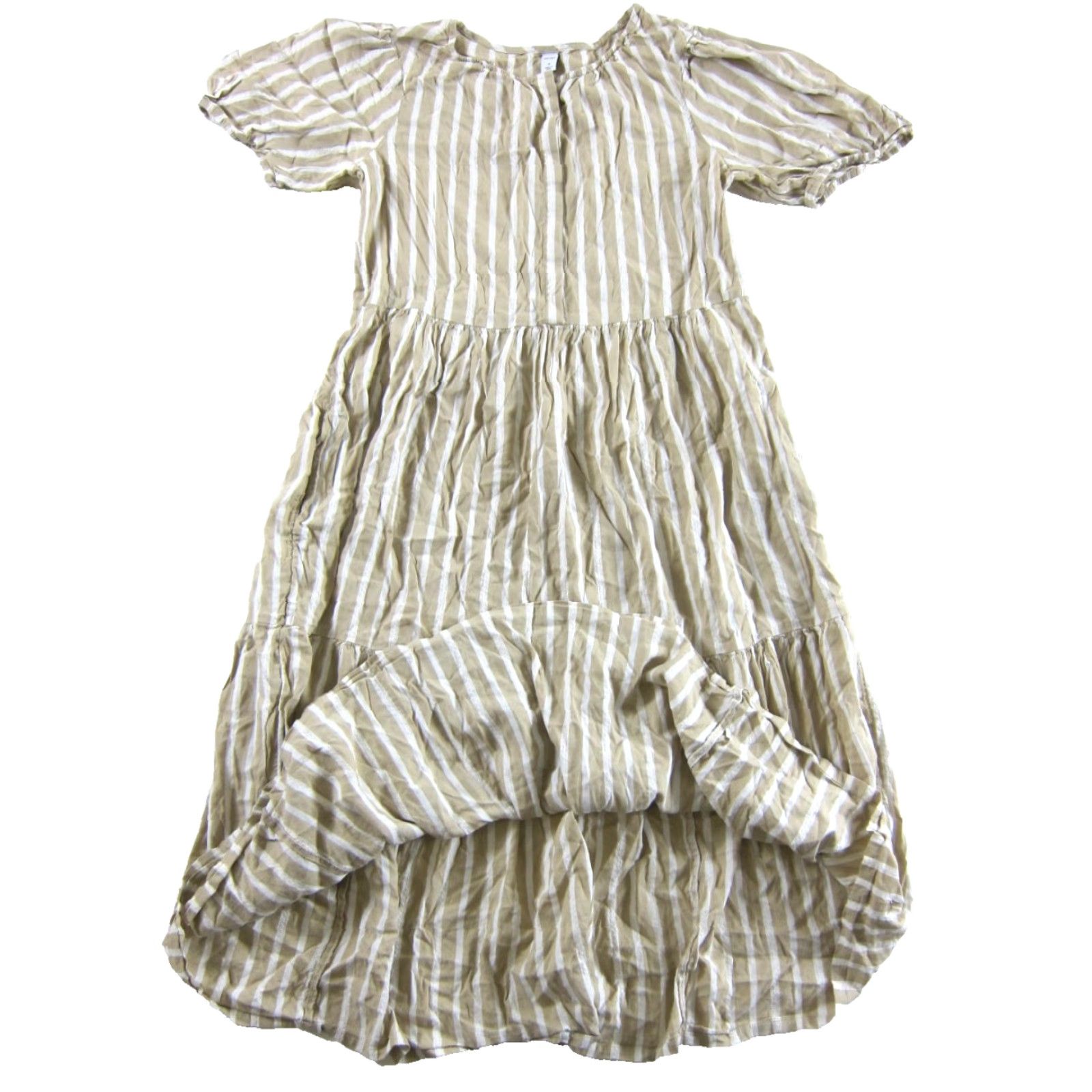 Old Navy Old Navy 100% Cotton Brown White Striped Pocket Tiered Short Sleeve Maxi Dress M Womens Dress Size 32" / US 10 / IT 46 - 5 Thumbnail