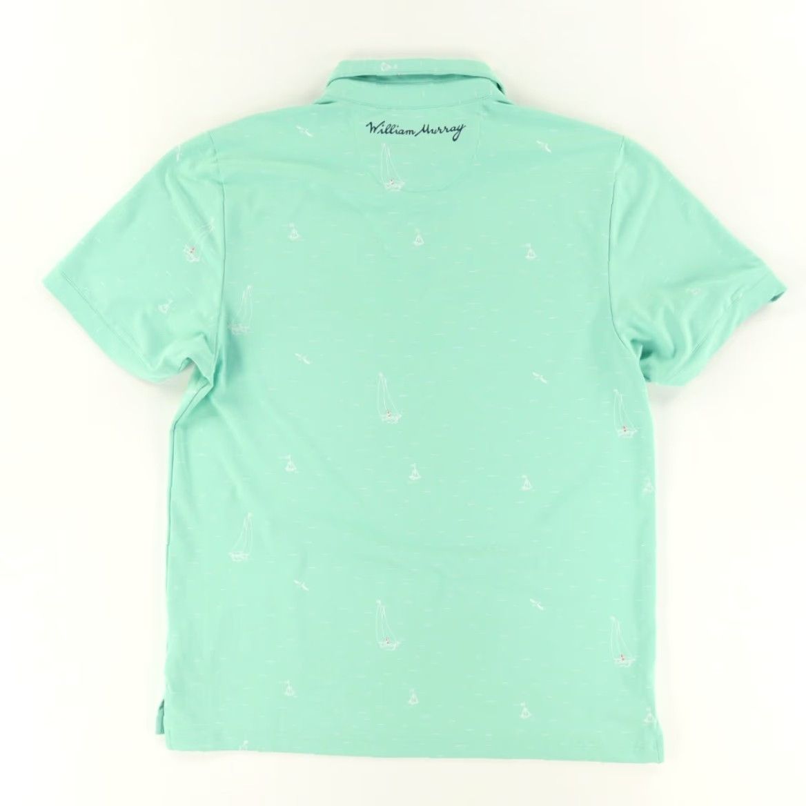 Vintage William Murray Sailboats Stretch Polyester All Over Print Polo Shirt Green Men's L Shirt Size US L / EU 52-54 / 3 - 4 Thumbnail