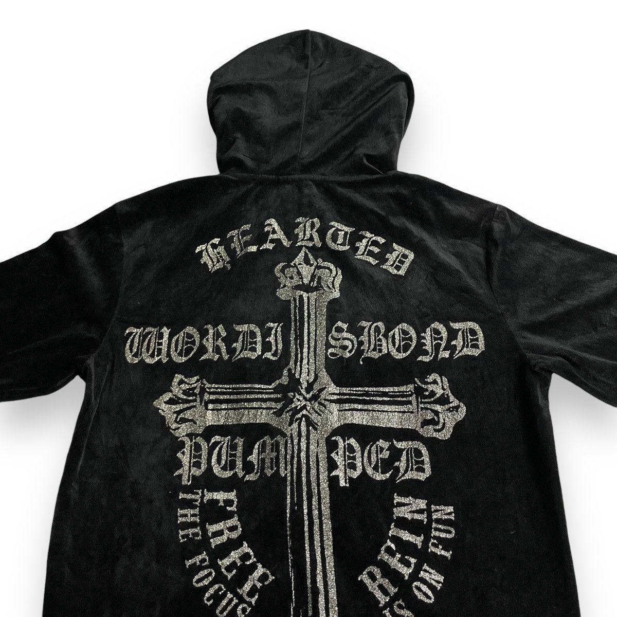 If Six Was Nine CLASH GLITTER CROSS WORDING PUNK GOTHIC VELVET SWEATER Size US L / EU 52-54 / 3 - 5 Thumbnail