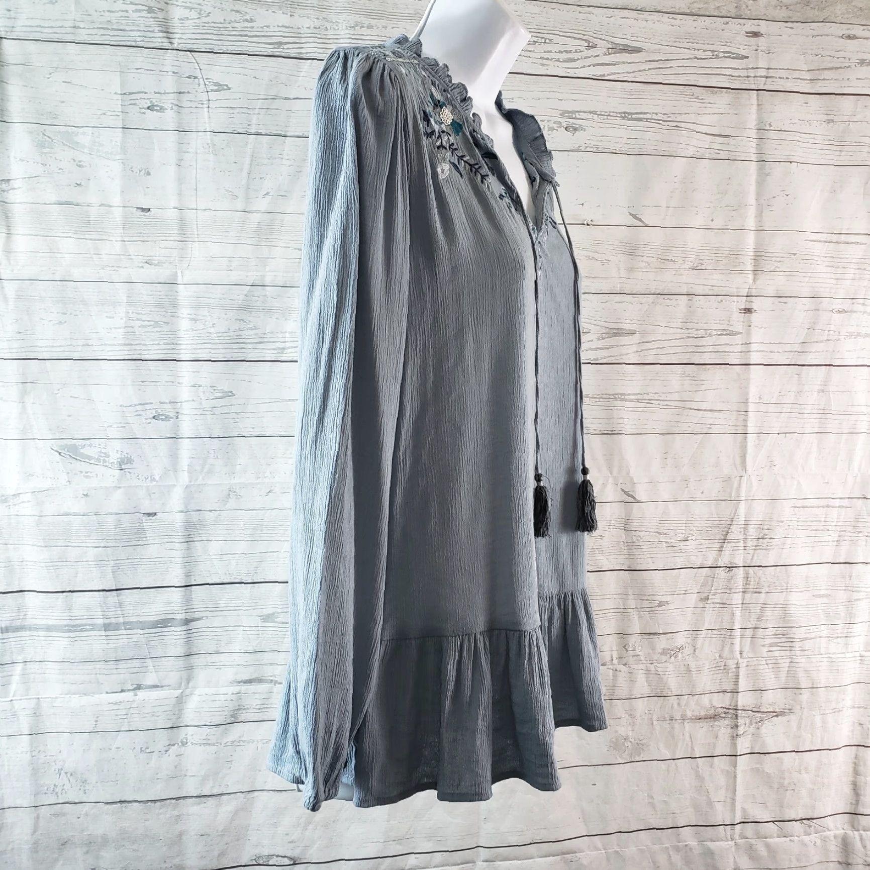 Vintage Knox Rose Womens Blouse Sz S Blue Floral Embroidered Long Sleeve Tassels Size S / US 4 / IT 40 - 3 Thumbnail