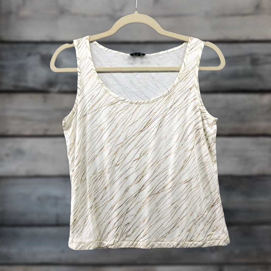 Talbots VINTAGE Talbots Tank Top Womens Small S Cream Gold Metallic Lyocell Jersey Stretchy Casual Size S / US 4 / IT 40 - 1 Thumbnail