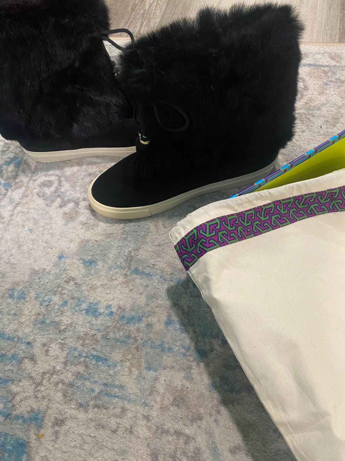 Tory Burch Tory Burch black Anjelica boots rabbit fur split suede Size US 11 / IT 41 - 7 Thumbnail