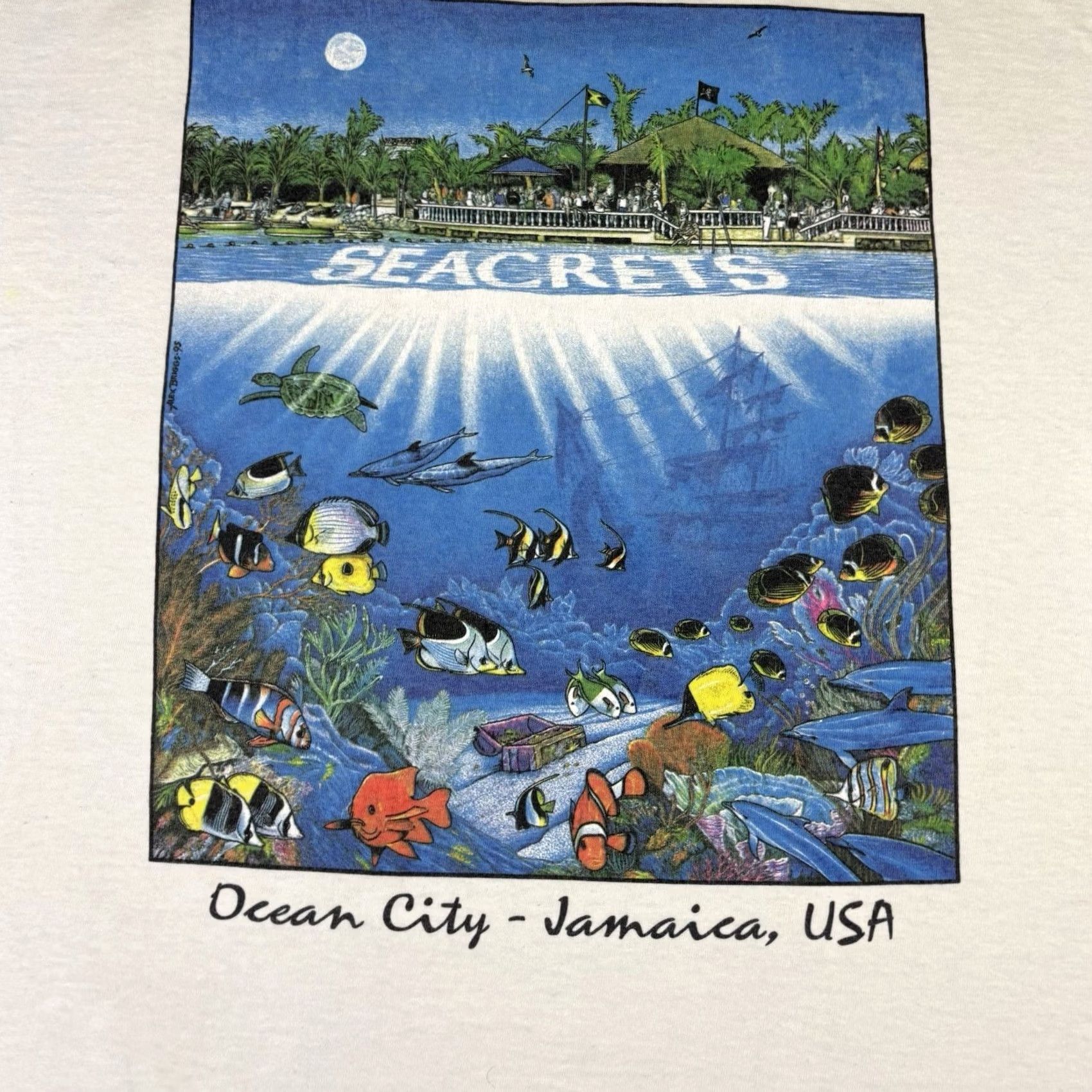 Gildan VINTAGE Gildan Ocean City Jamaica USA Fish Ocean Art T Shirt XL White Crew Neck Short Sleeve Graphic Print Men's Size US XL / EU 56 / 4 - 3 Thumbnail