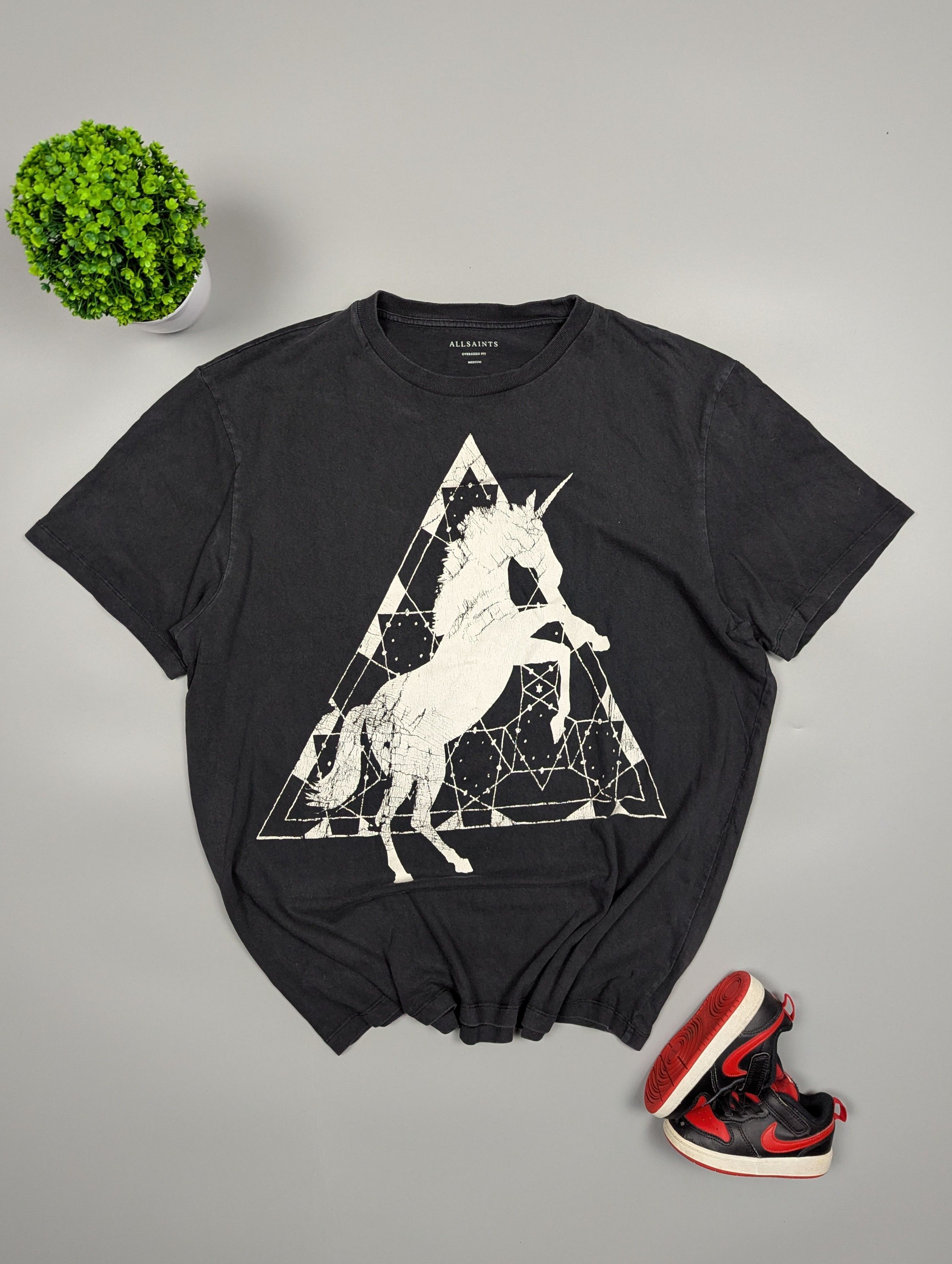 Allsaints ALLSAINTS Men`s Gray Unicorn Graphic Distressed T - Shirt Size US M / EU 48-50 / 2 - 1 Thumbnail