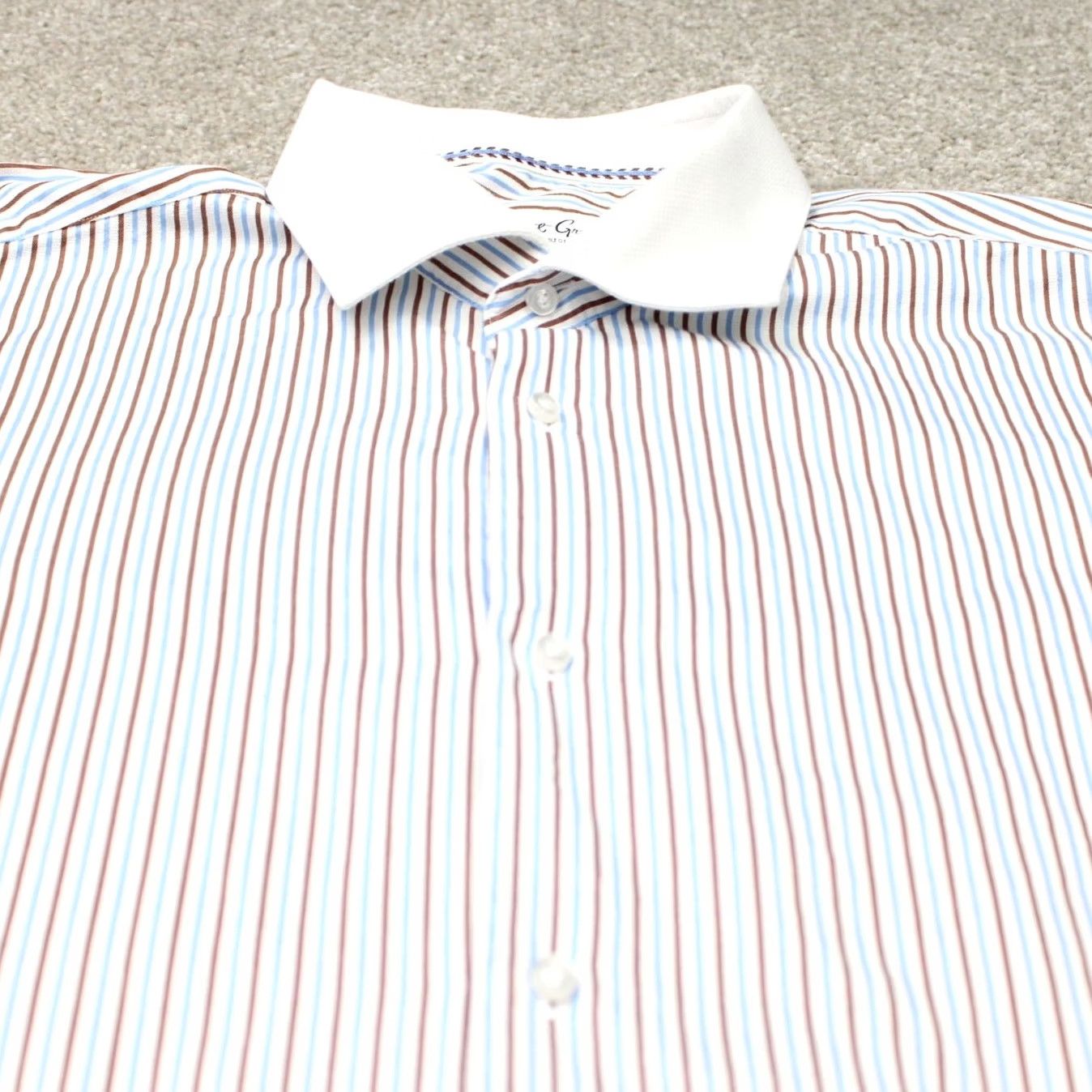 Robert Graham Robert Graham Shirt Mens 17.5 44 Blue/Brown Contrast Collar Cotton Long Sleeve Dress Shirt Mens Size US XXL / EU 58 / 5 - 5 Thumbnail
