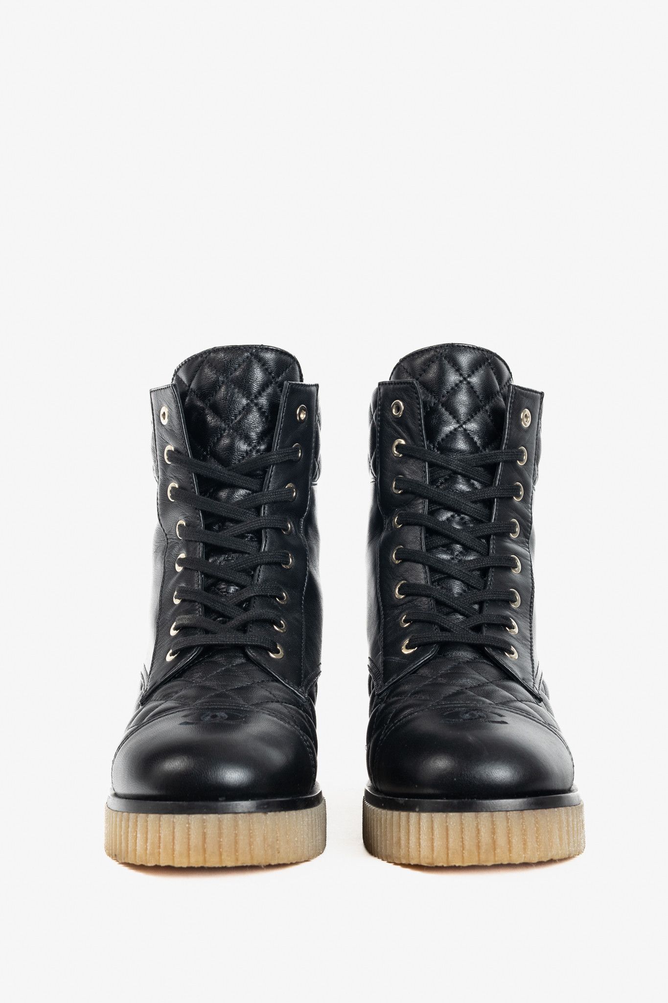 Chanel Chanel Black Quilted Leather Interlocking-CC Combat Boots Size US 10.5 / IT 40.5 - 2 Thumbnail