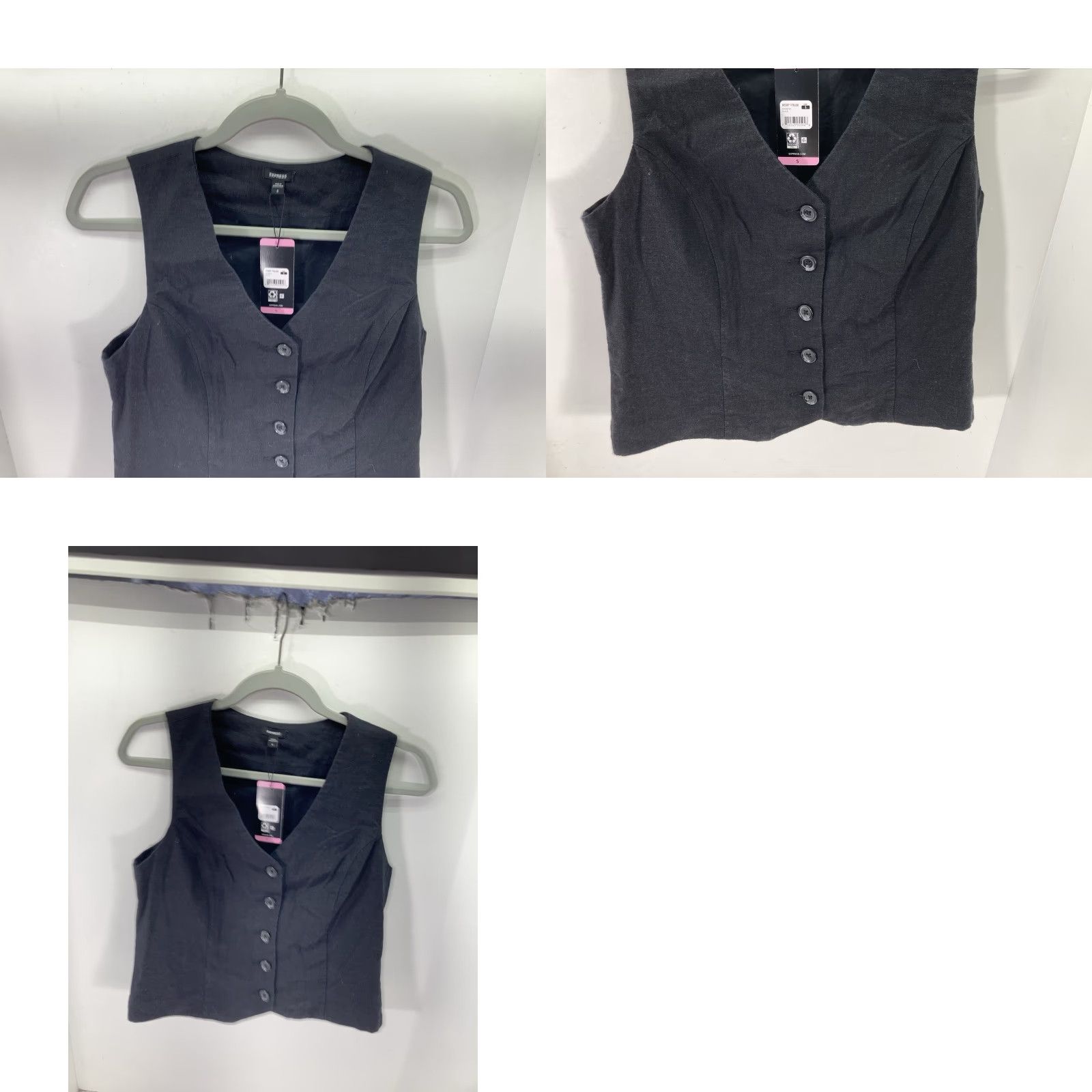 Express Express Linen Vest Womens Size Small Black Button Front V-Neck Classic Look NWT Size S / US 4 / IT 40 - 9 Thumbnail