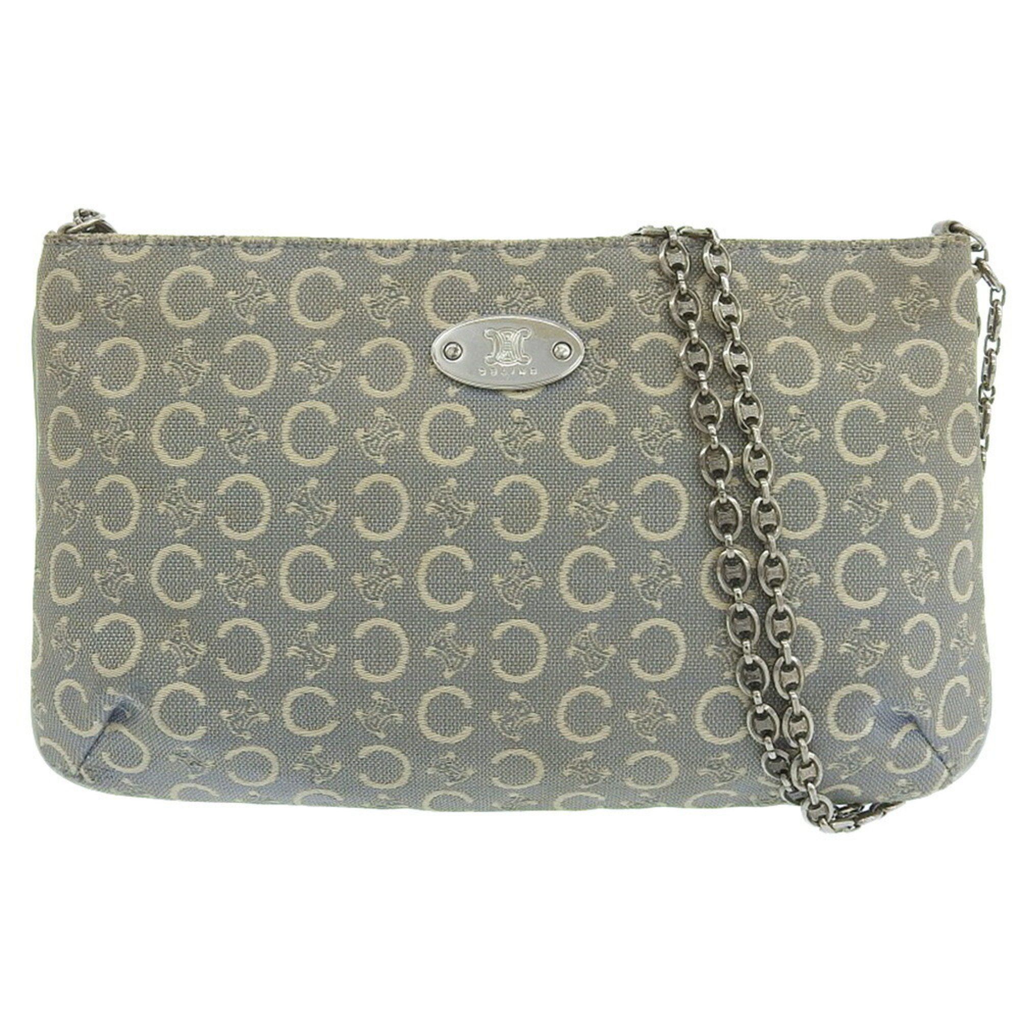 Celine Macadam Pattern Triomphe Chain Shoulder Pouch Bag Light Blue, Women's