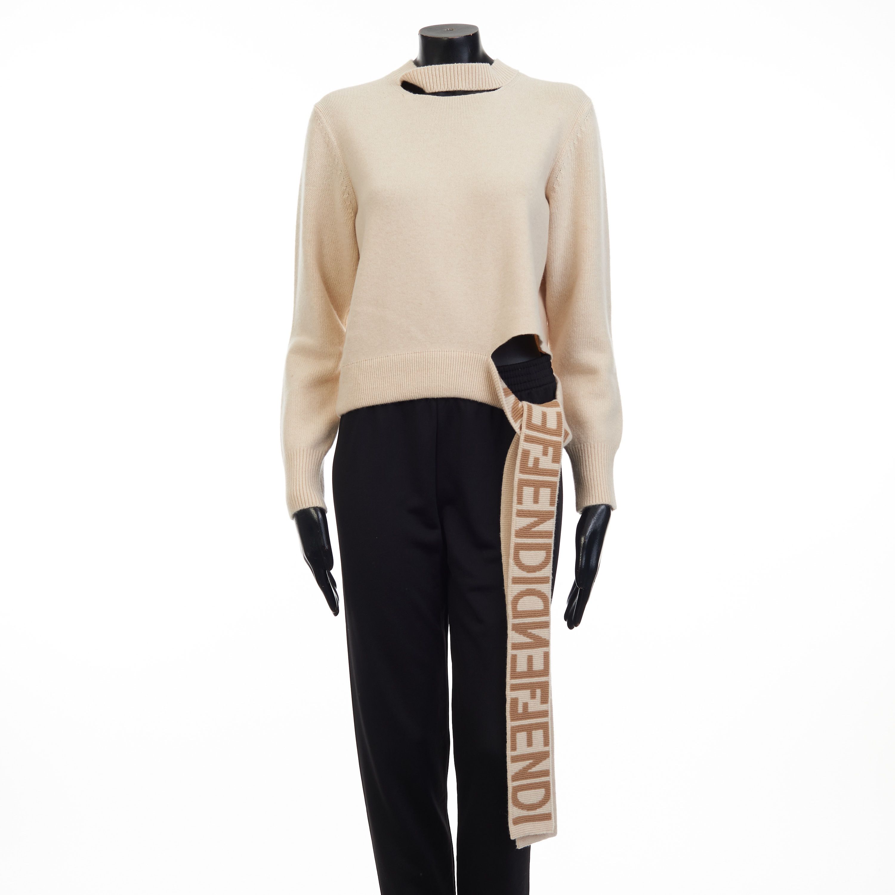 Fendi Beige Cashmere & Wool Sweater - Fendi Mirror Logo Motif Size S / US 4 / IT 40 - 1 Thumbnail