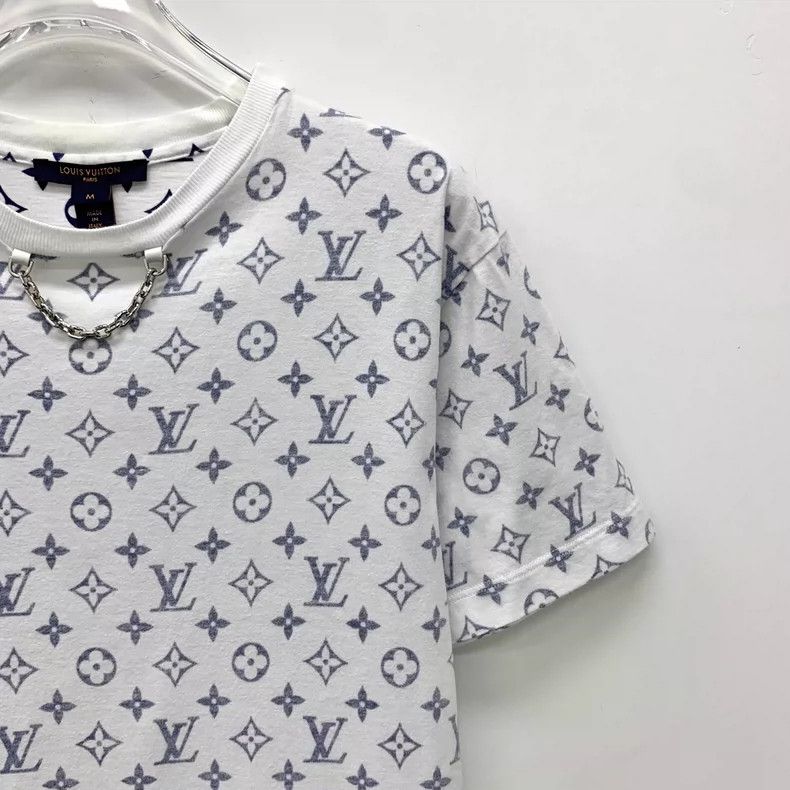 Louis Vuitton Louis Vuitton White logo full-print cotton crewneck short- Size M / US 6-8 / IT 42-44 - 3 Thumbnail