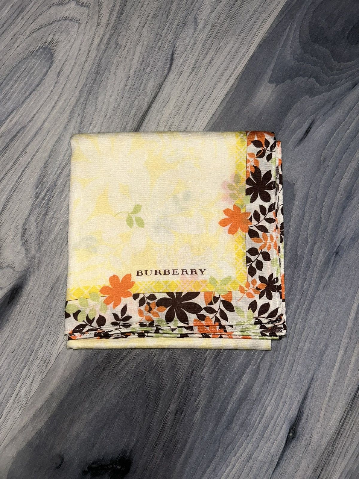 Burberry Burberry Orange & Brown Floral Border Cotton Handkerchief Size ONE SIZE - 2 Thumbnail