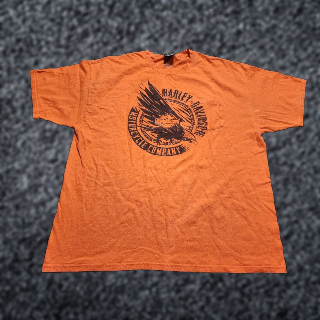 Harley Davidson VINTAGE Harley-Davidson Men's 2XL T-Shirt Short Sleeve Cotton Motorcycle Pockets Orange 2010s Size US XXL / EU 58 / 5 - 1 Thumbnail