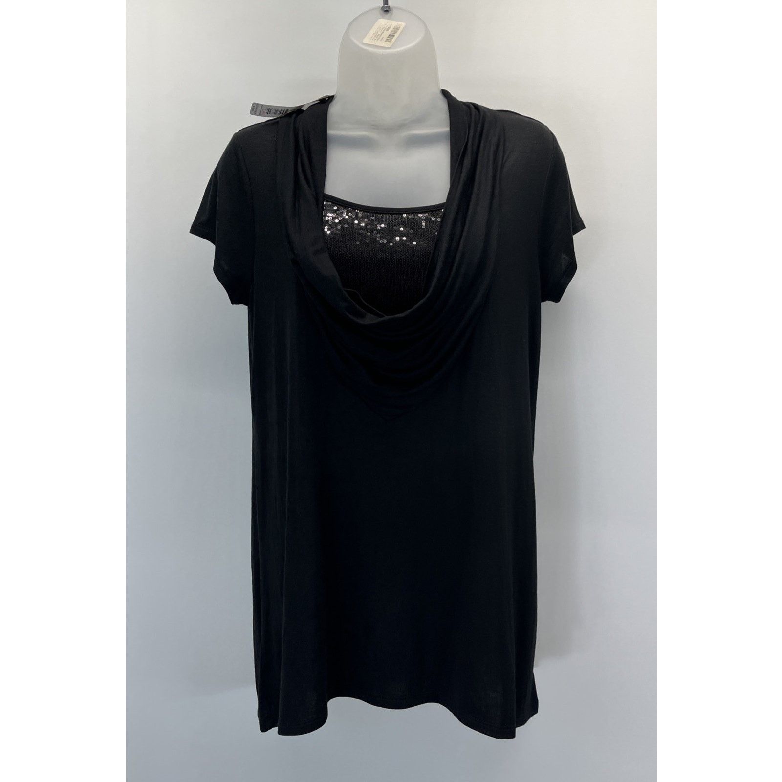 Other NWT August Silk Top Black Sequin Round Neck Short Sleeve Size S / US 4 / IT 40 - 1 Thumbnail