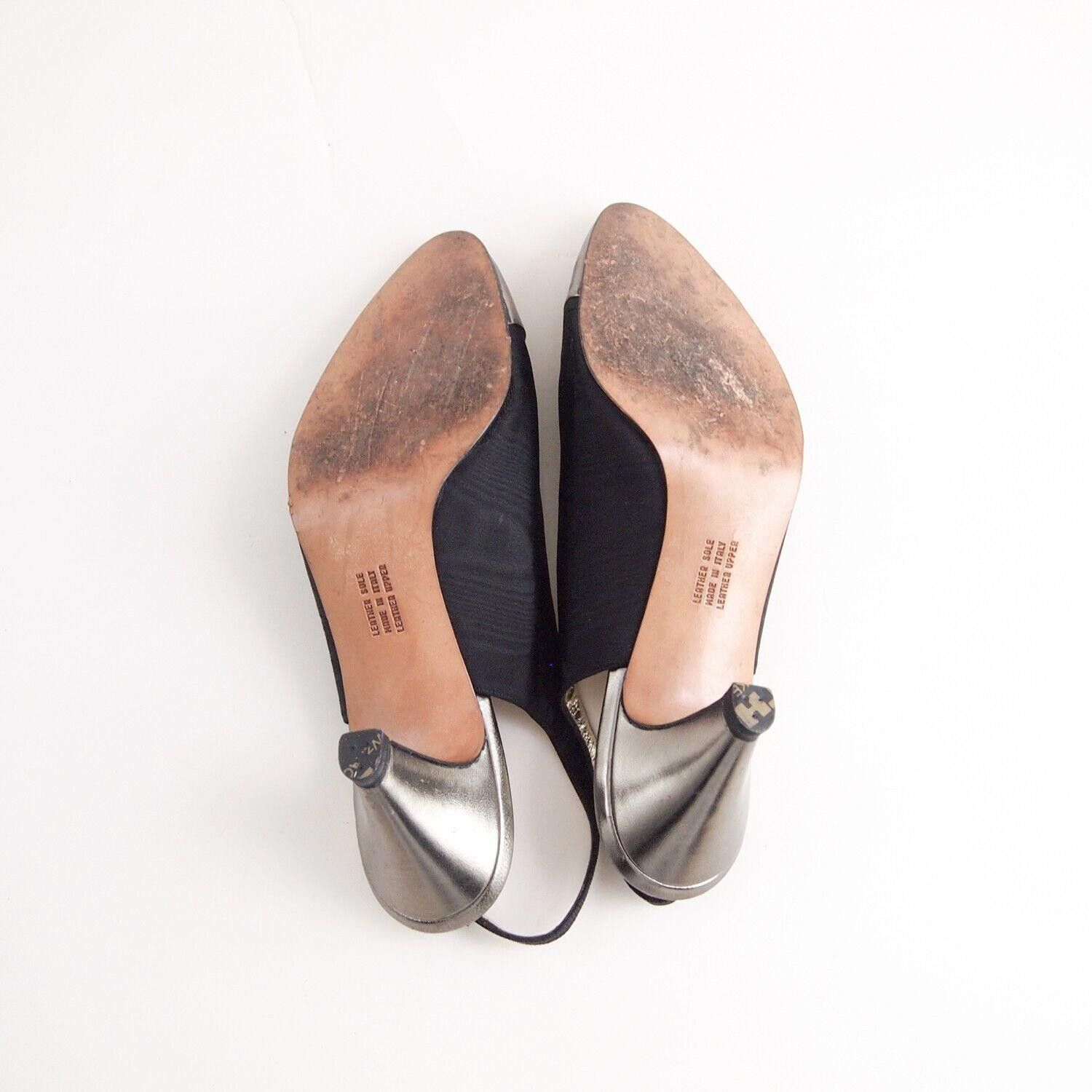 Salvatore Ferragamo Ferragamo Slingback Sandals Black Canvas Silver Cap Tee US 8 Size US 8 / IT 38 - 9 Thumbnail