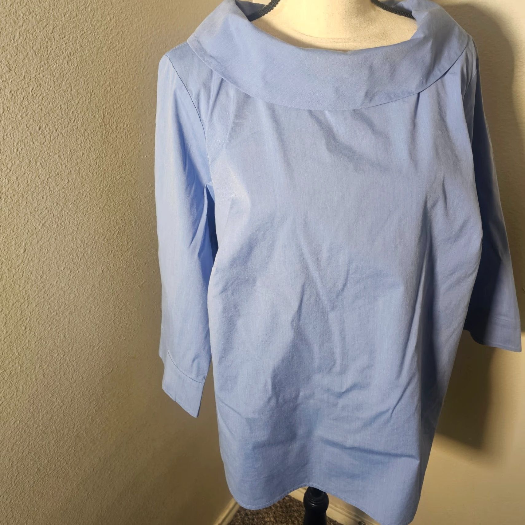 Talbots Talbots Blouse Shirt 1X Women Blue Cotton Stretch Poplin Sabrina Everyday Career Top Size XL / US 12-14 / IT 48-50 - 5 Thumbnail