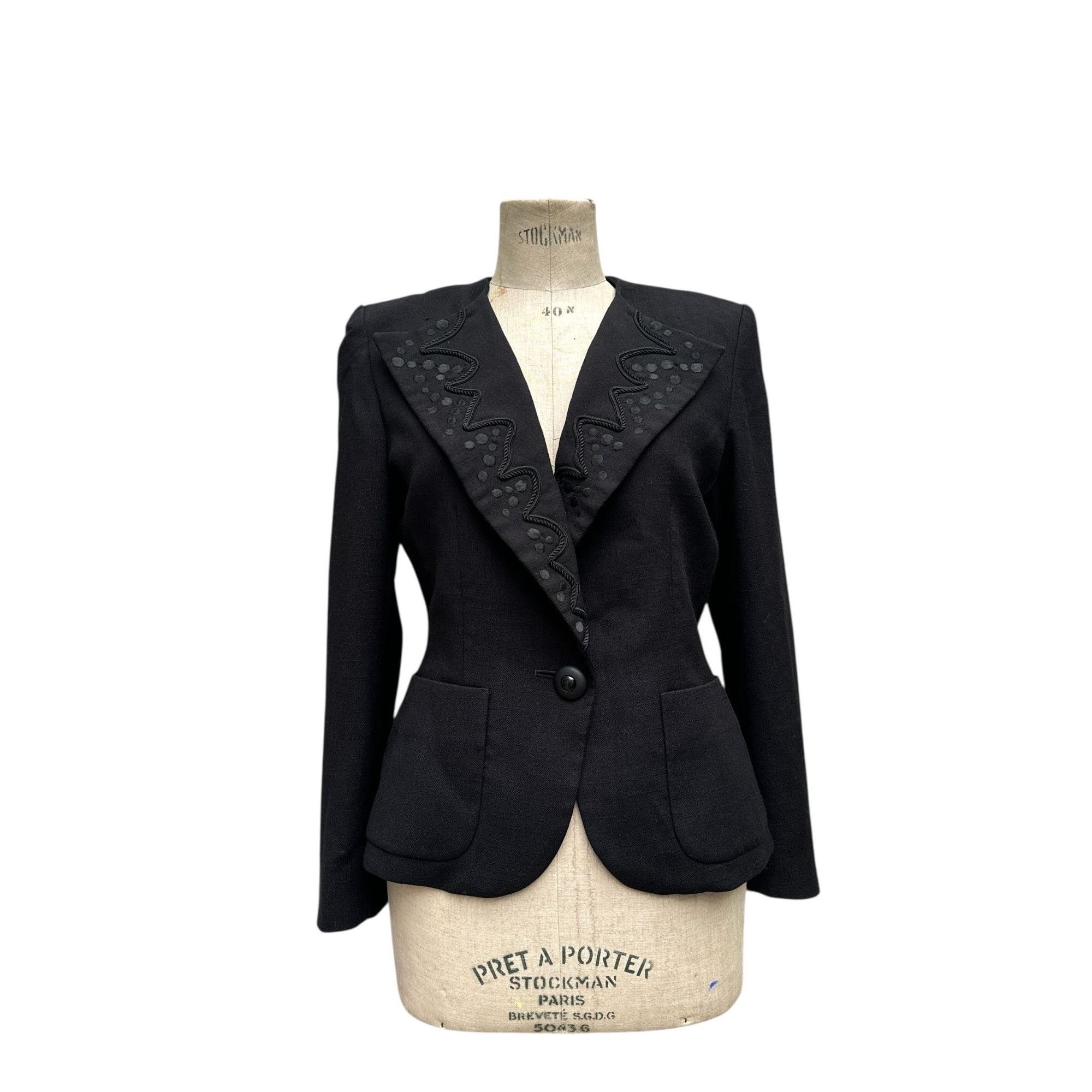 Yves Saint Laurent Vintage Black Wool Blazer with Embroidered Lapel Details Size M / US 6-8 / IT 42-44 - 1 Thumbnail