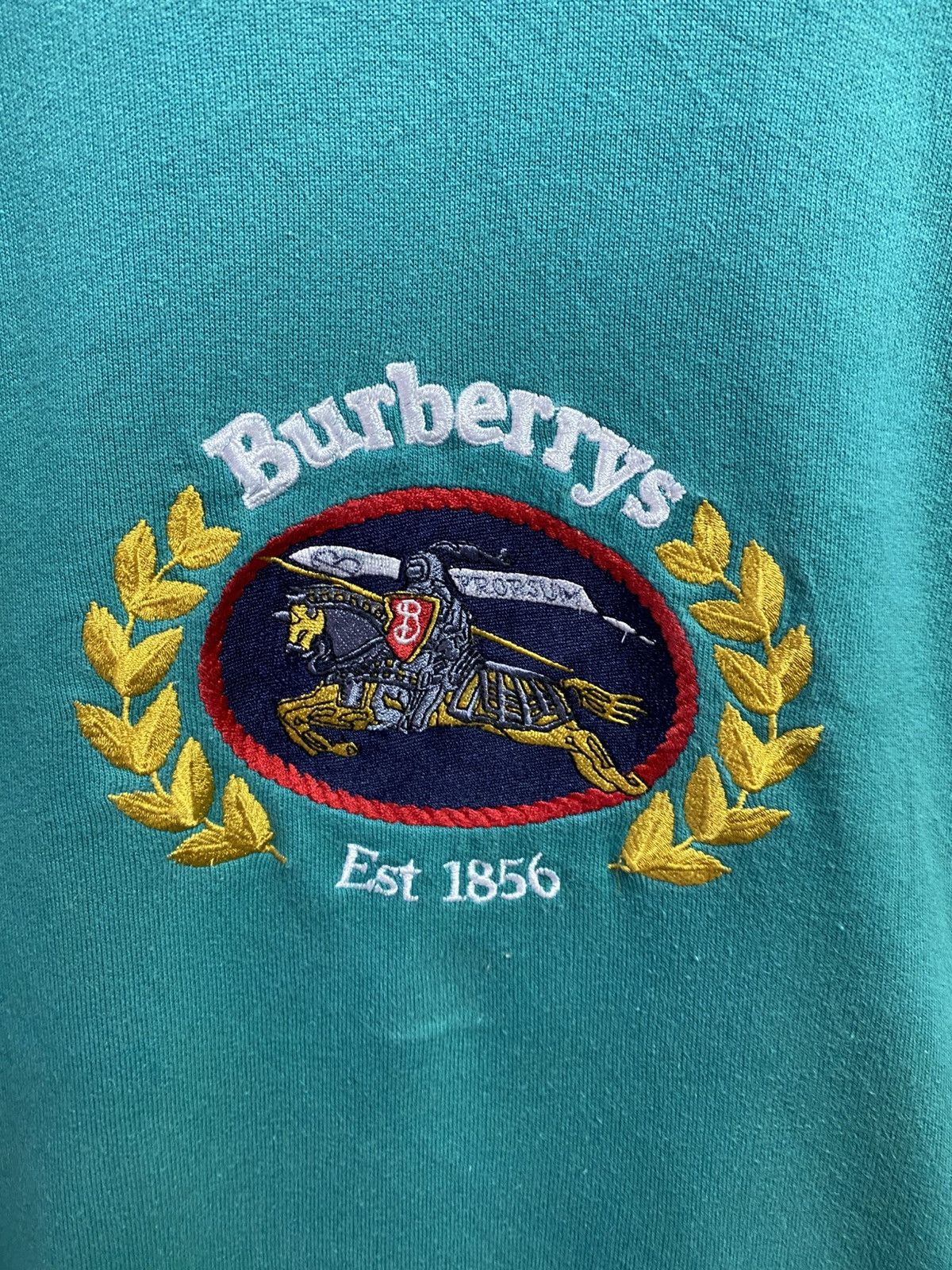 Burberry Vintage 90s Burberrys Embroidered Crest Sweatshirt Rare Teal Size US XL / EU 56 / 4 - 2 Thumbnail