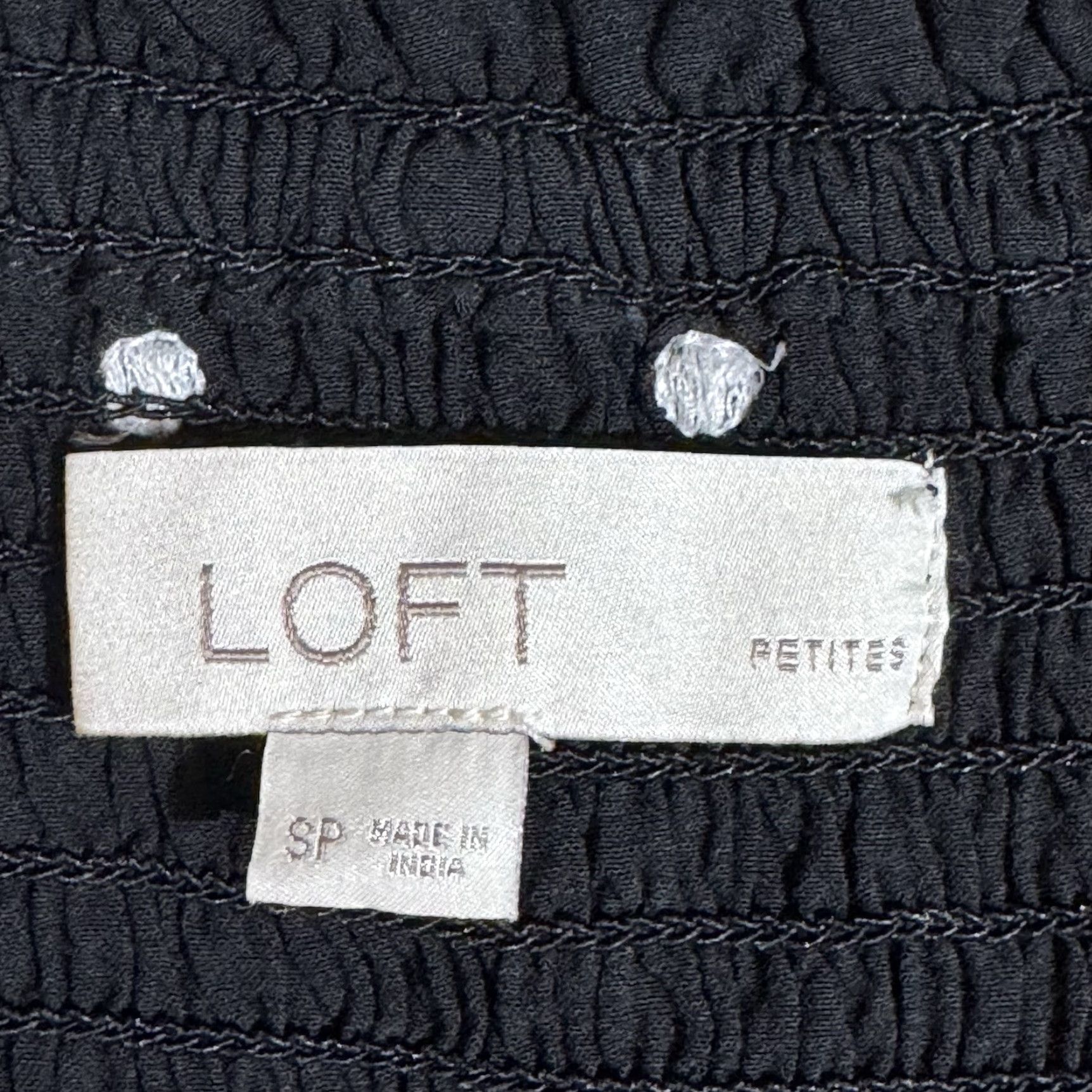 Loft Loft Peasant Top Womens Small Petite Cottagecore Boho Embroidered Dots Smocked Blouse V-Neck Puff Sleeve Black Rayon Size S / US 4 / IT 40 - 5 Thumbnail