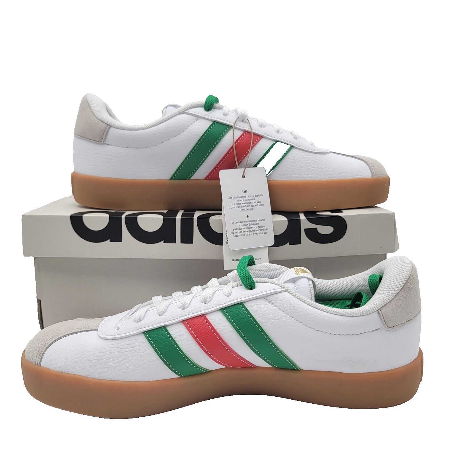 Adidas Adidas Men's VL Court 3.0 Skate Shoes White Red Green Size 9 Size US 9 / EU 42 - 2 Thumbnail