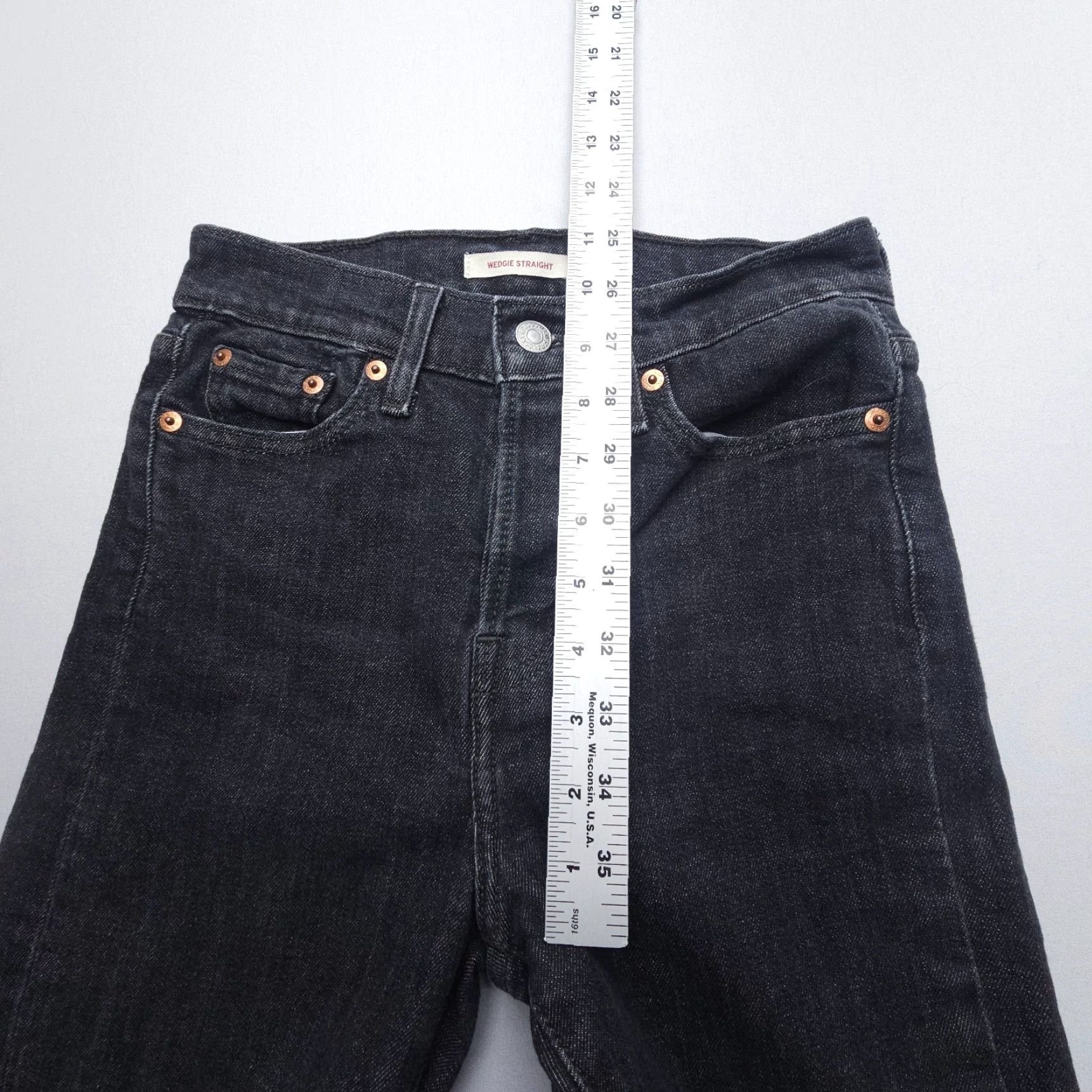 Levi's VINTAGE Levi's Wedgie Straight Jeans Womens 25 Black Button Fly Stretch Denim Size 42" / US 20 - 7 Thumbnail
