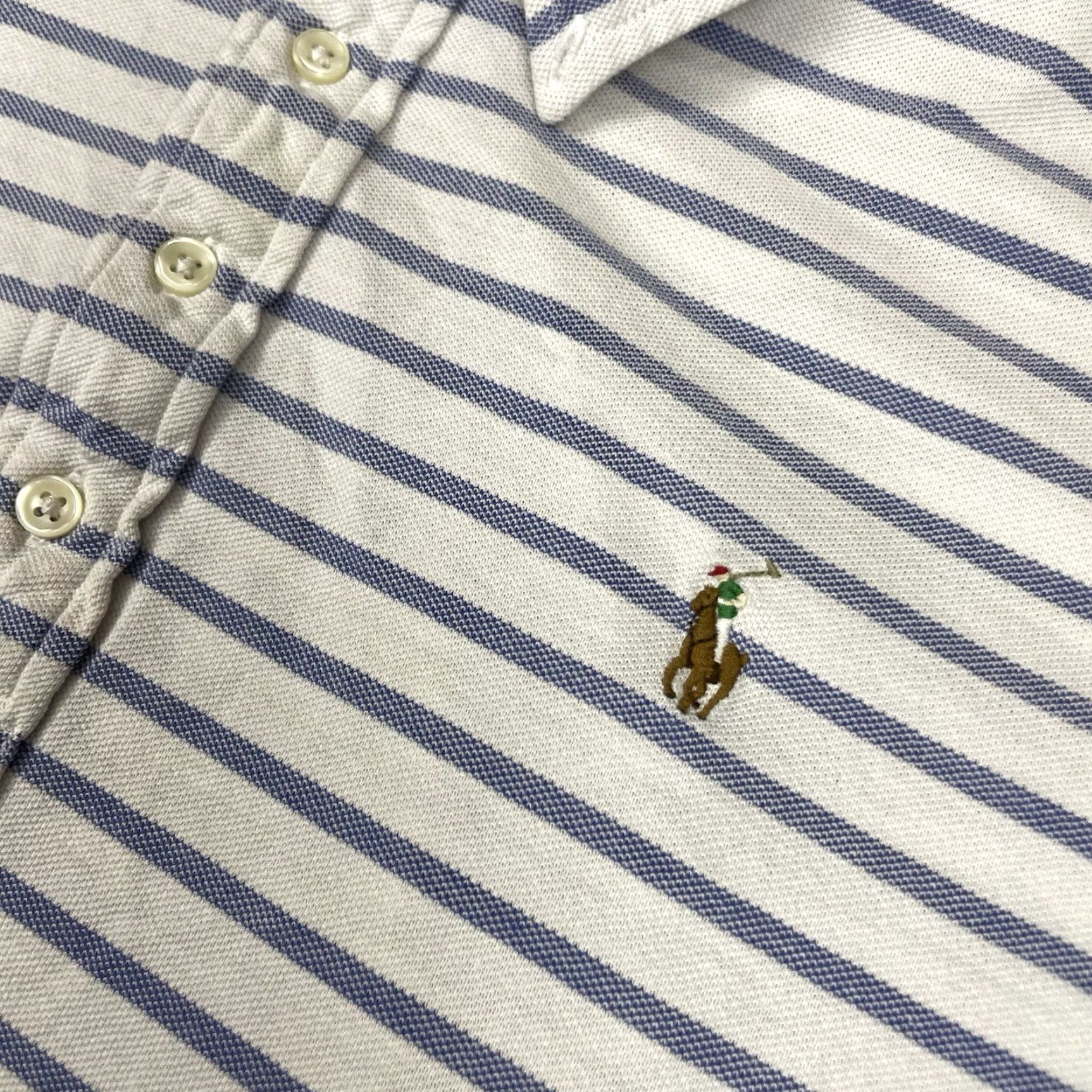 Polo Ralph Lauren Polo Ralph Lauren Shirt Mens 2XL Blue Knit Oxford Striped Pony Adult Short Sleeve Collared Button-Down Size US XXL / EU 58 / 5 - 3 Thumbnail