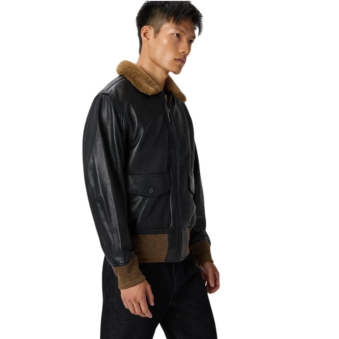 Quince Quince Large True Black Shearling Collar Leather Jacket Size US L / EU 52-54 / 3 - 3 Thumbnail