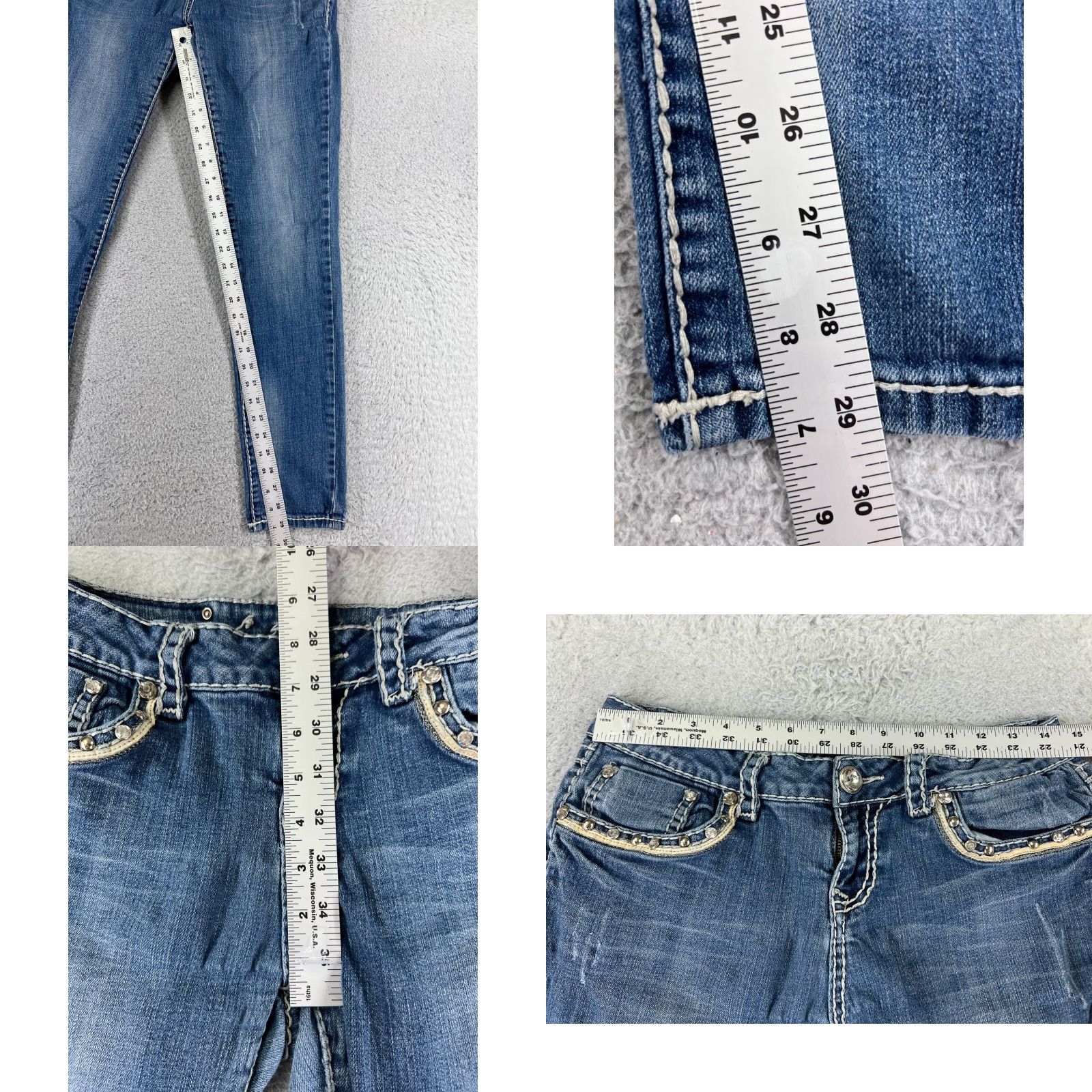 Vintage LA Idol Jeans Women 9 Blue Denim Skinny Embroidered Bling Cotton Blend Pants Set Size 30" / US 8 / IT 44 - 8 Thumbnail
