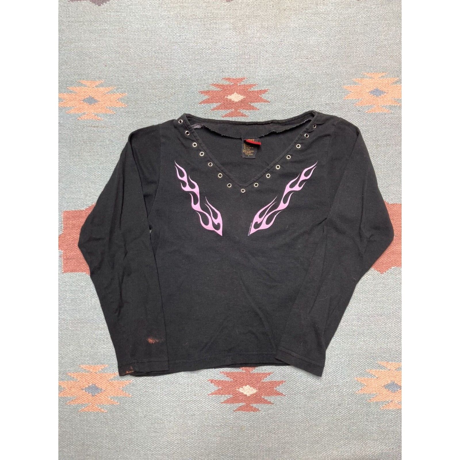 Harley Davidson VINTAGE Harley-Davidson flames womens top shirt Y2K pink black hot leathers L Size L / US 10 / IT 46 - 2 Thumbnail