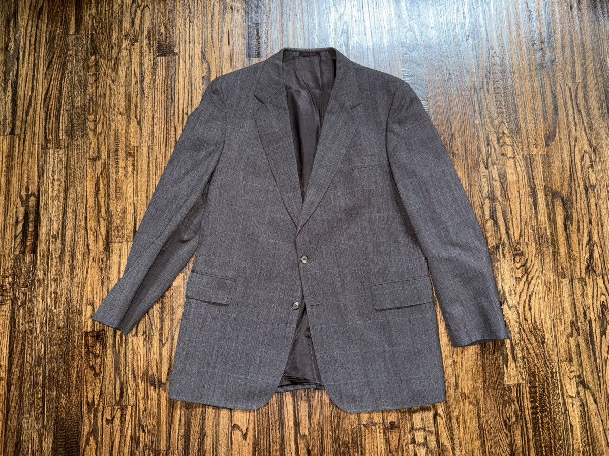 Savile Row Tailored Vintage Brown Plaid 2pc Suit Jacket & Pant Set ~44L Size 44L - 2 Thumbnail
