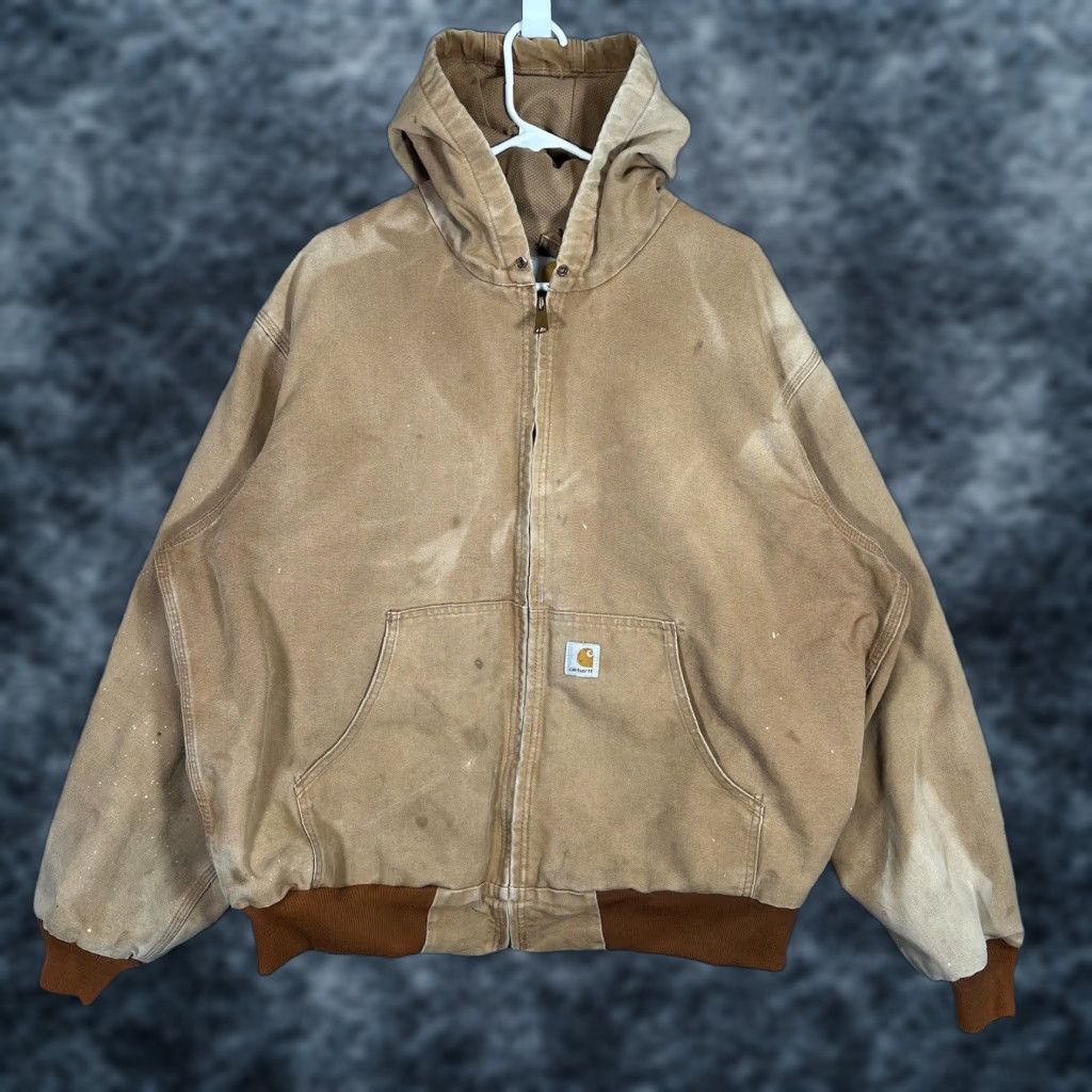 Carhartt VINTAGE Carhartt Full Zip Hooded Jacket Mens XL Beige USA Made Size US XL / EU 56 / 4 - 1 Thumbnail