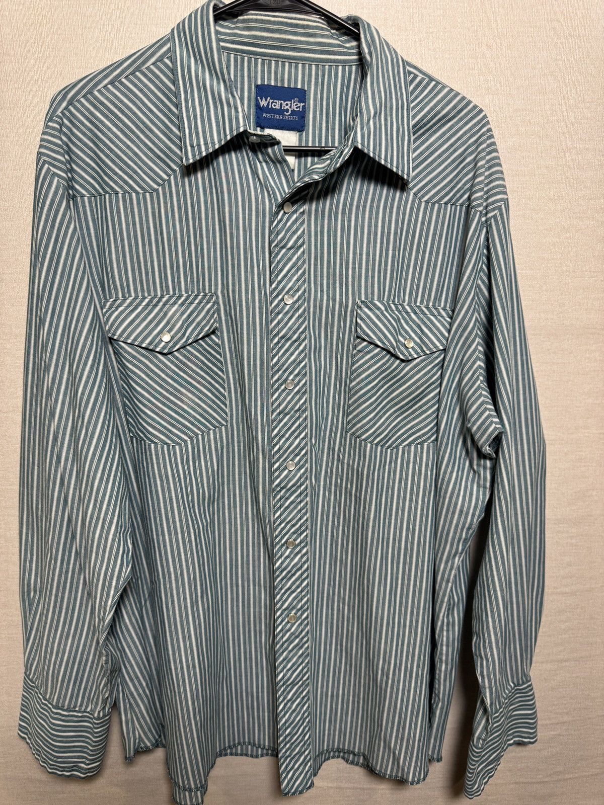 Wrangler Vintage Wrangler Western Green Striped Pearl Snap Mens XL Size US XL / EU 56 / 4 - 1 Thumbnail