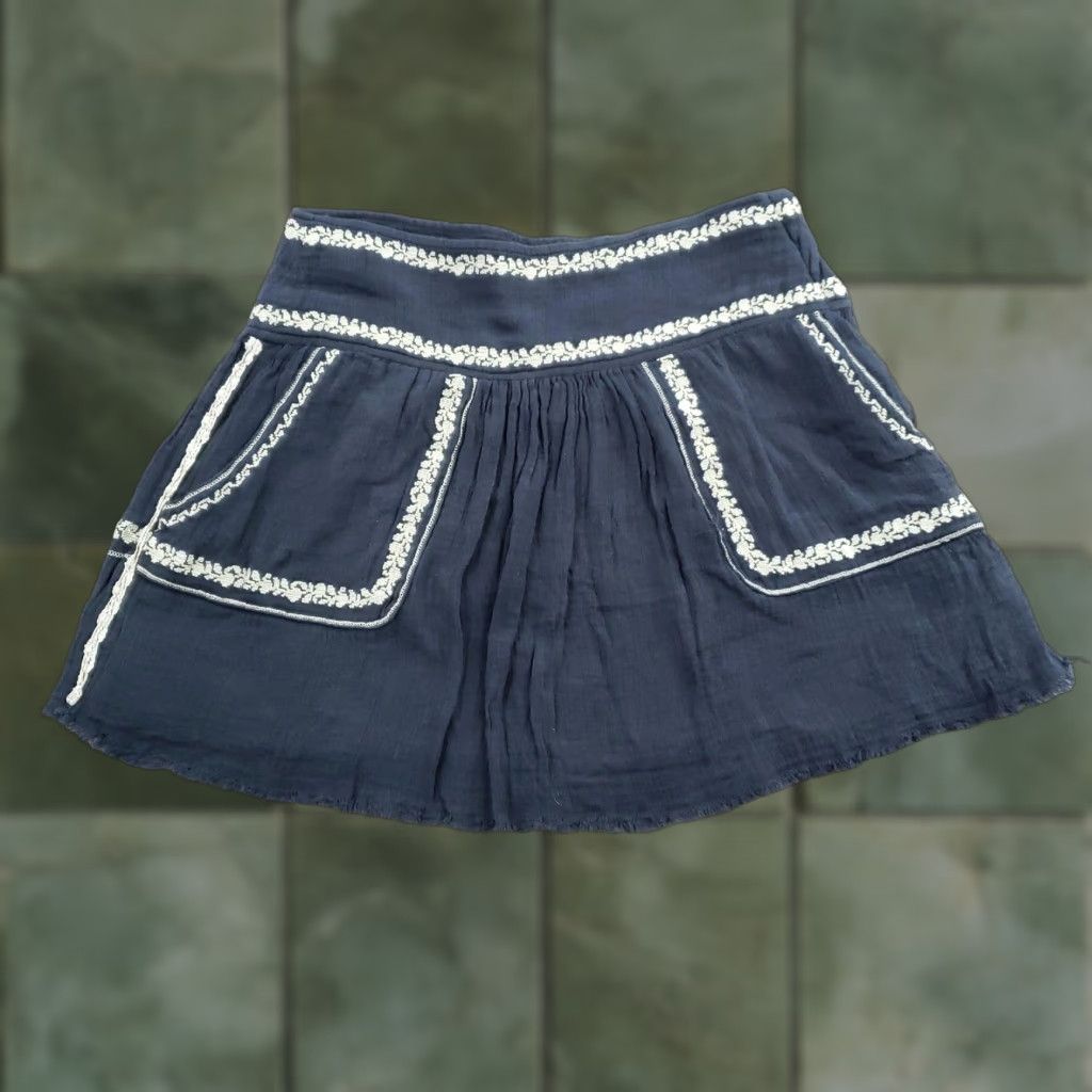 Vintage Isabel Marant Etoile Skirt Womens 36 Flare Short Navy Blue Embroidered Floral Pockets Lined Zip Bohemian Festival Casual Party/Cocktail Size 25" / US 0 / IT 36 - 1 Thumbnail