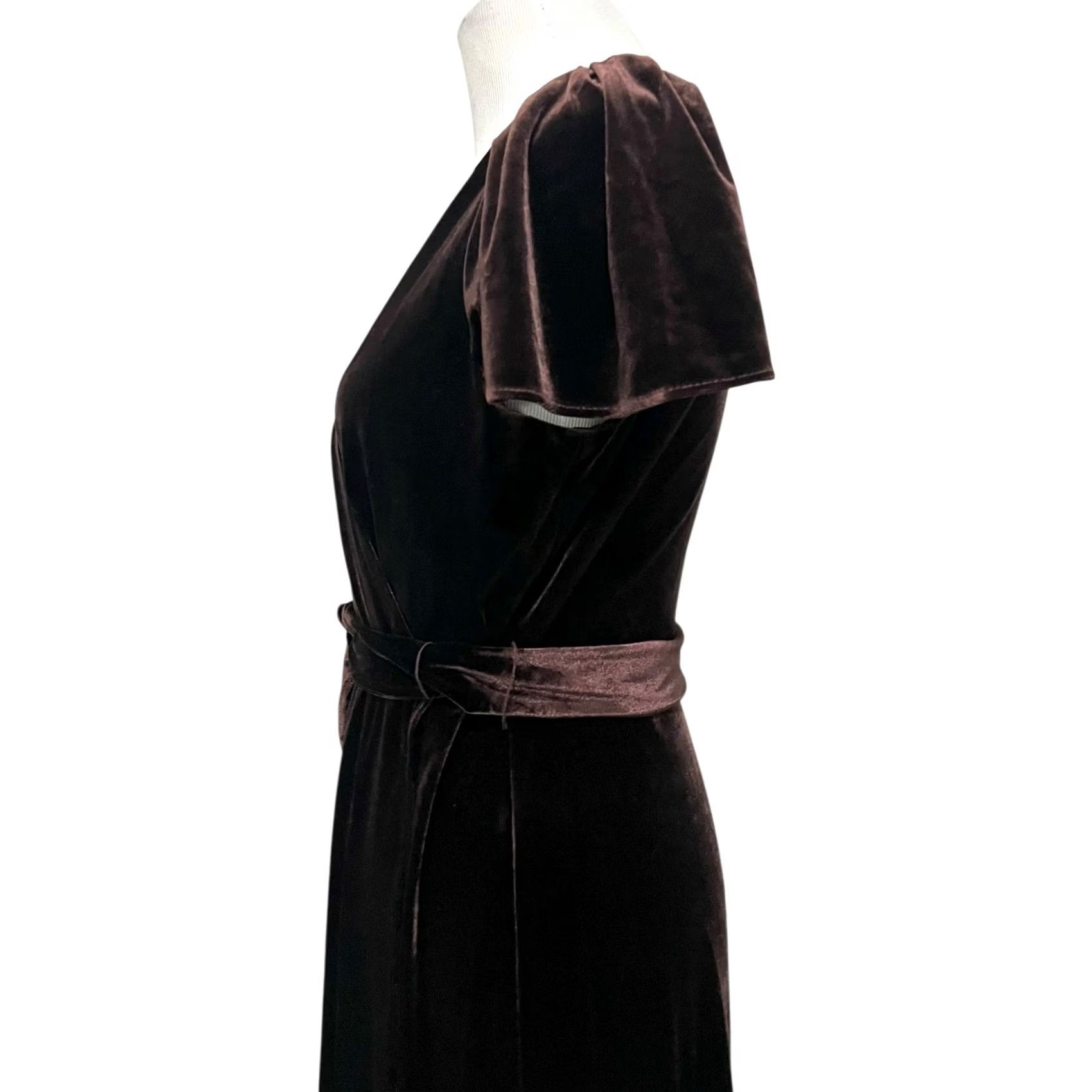 DKNY DKNY Womens Brown Velvet Faux-Wrap Flutter Sleeve Midi Belted Dress 10 Women’s Party Formal Velvet Maxi Wrap Dress Size L / US 10 / IT 46 - 7 Thumbnail