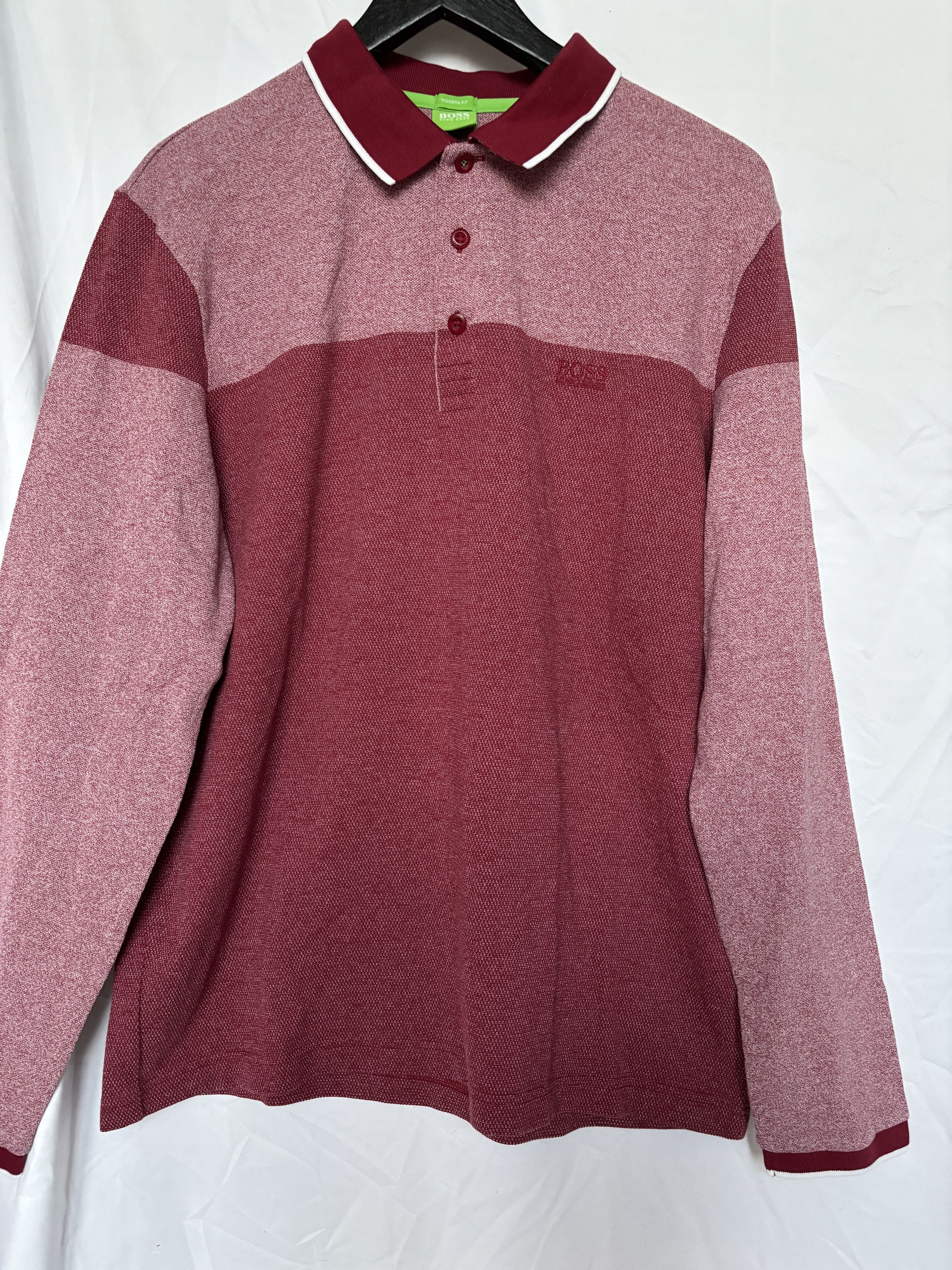 Hugo Boss BOSS Hugo Boss Long Sleeve Polo - Modern Fit - Burgundy/Red Size US XL / EU 56 / 4 - 1 Thumbnail