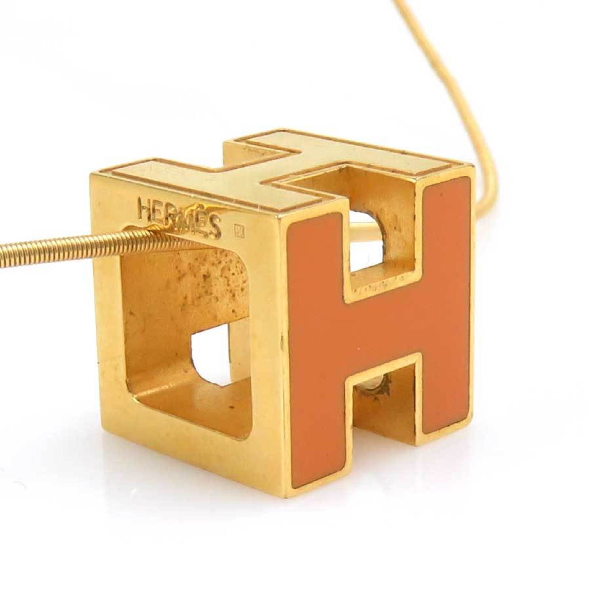 Hermes Hermes Hermès Cage de H Metal Necklace in Orange and Gold, Women's, 56490g Size ONE SIZE - 1 Thumbnail