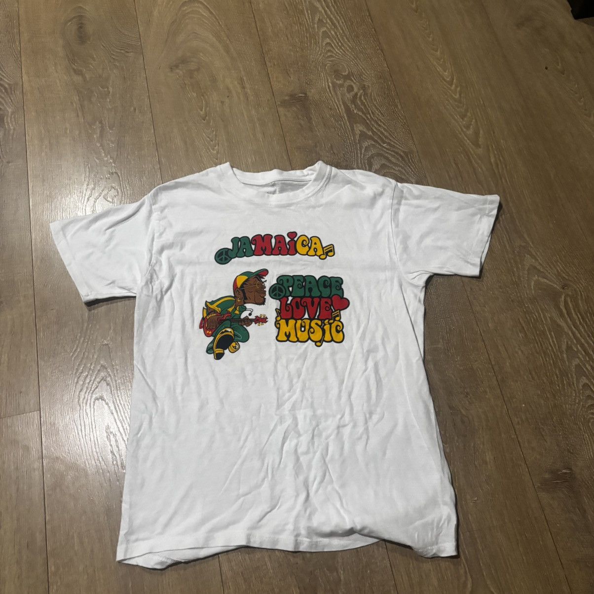 Hanes Y2K 2000s Jamaica Peace Love & Music White Graphic T Shirt Size US M / EU 48-50 / 2 - 2 Thumbnail
