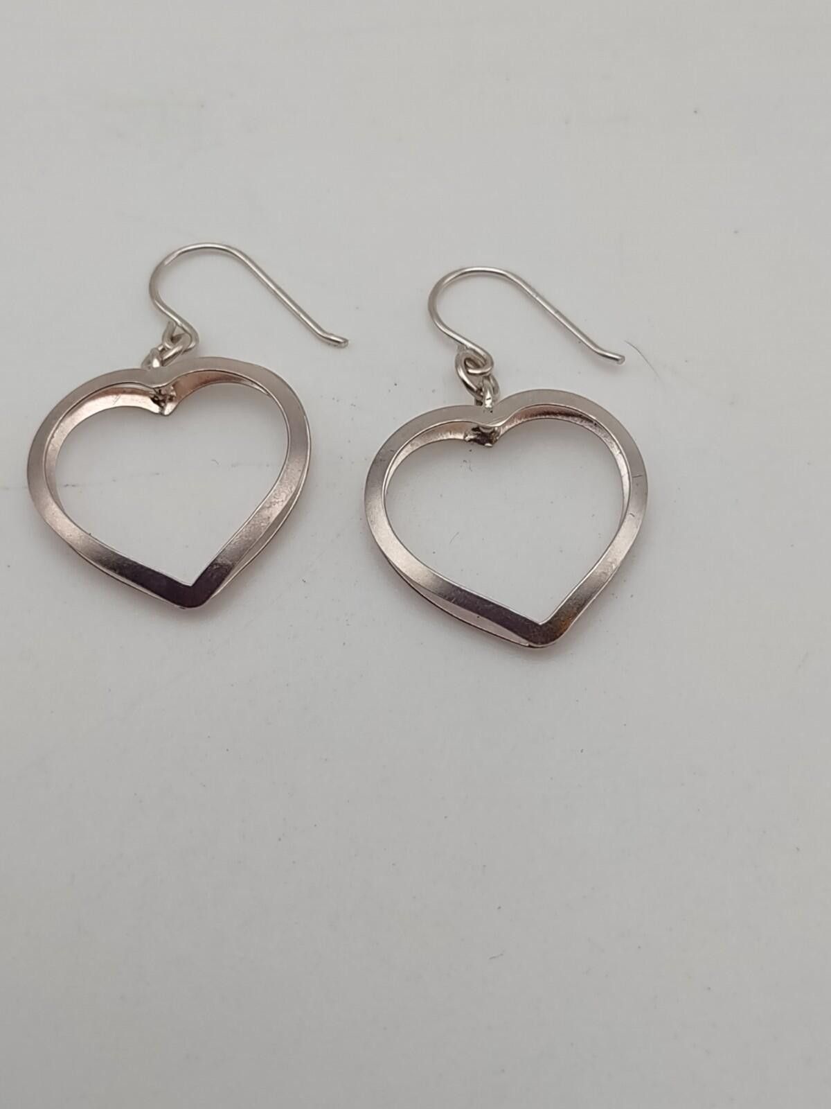 The Unbranded Brand Sterling Silver Open Heart Dangle Earrings 925 Size ONE SIZE - 3 Thumbnail