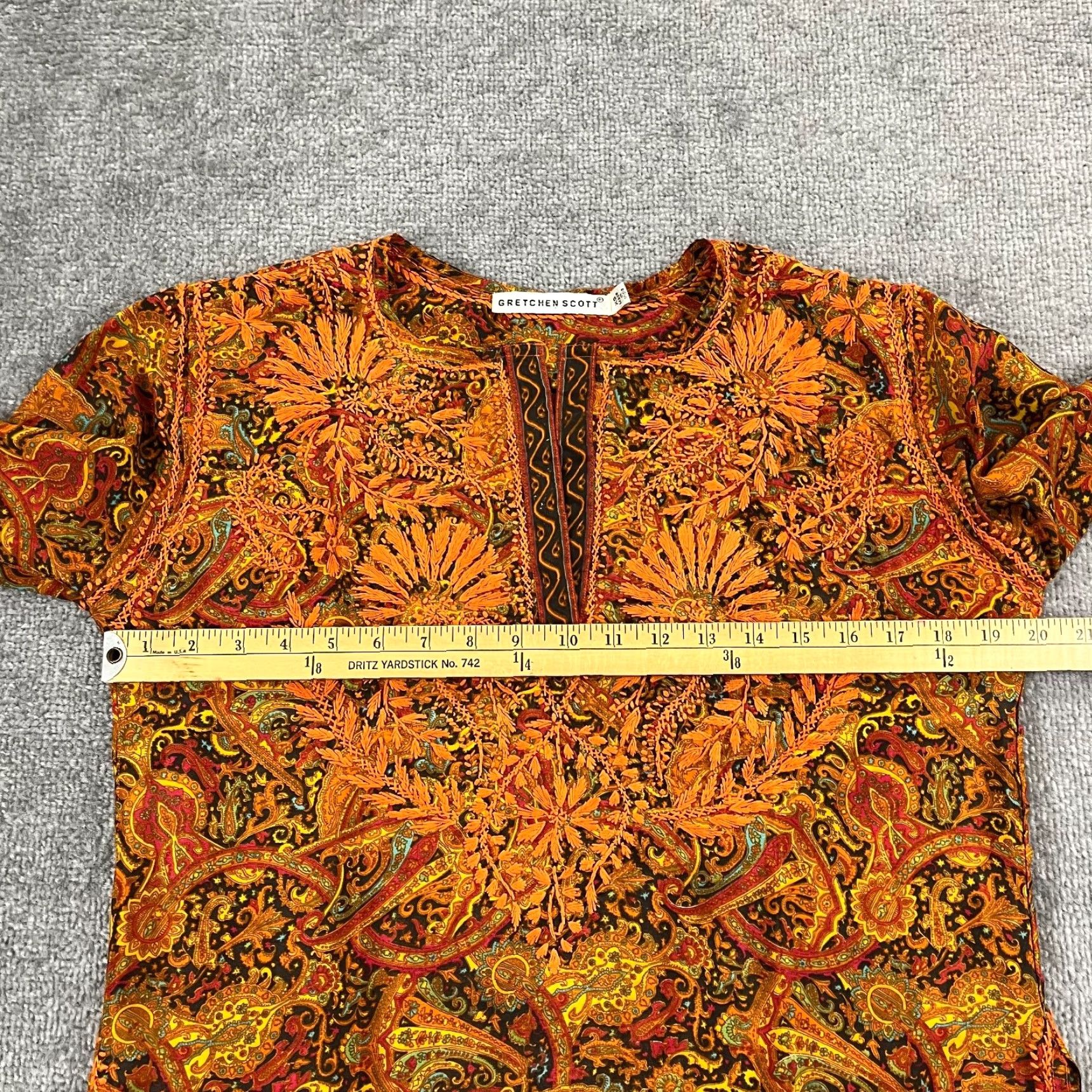 Vintage GRETCHEN SCOTT Shirt Women XS Orange Floral Embroidered Blouse Oversized Art Slit Casual Sleeve 3/4 Size XS / US 0-2 / IT 36-38 - 5 Thumbnail