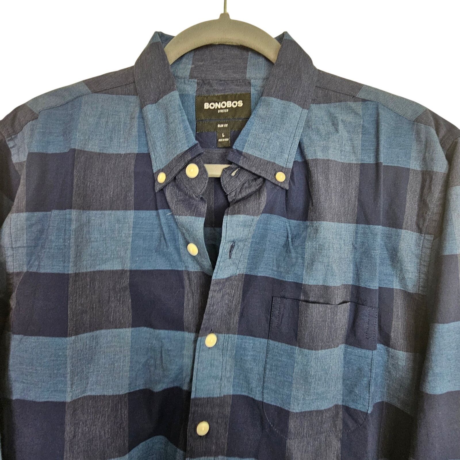 Bonobos Bonobos Shirt Blue Checker Long Sleeve Button Front Men L Size US L / EU 52-54 / 3 - 2 Thumbnail