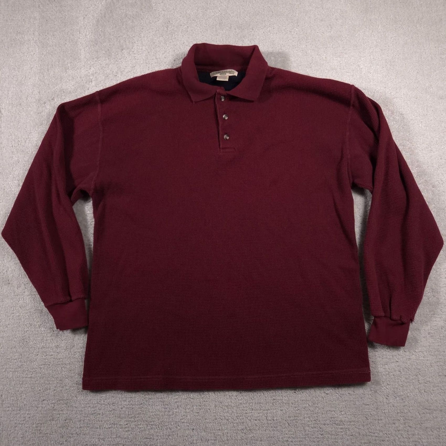 Rails VIA AMERICA TRAILS Polo Shirt Mens Large Maroon Long Sleeve Waffle Knit Thermal Polo Shirt Mens L Maroon Size US L / EU 52-54 / 3 - 2 Thumbnail