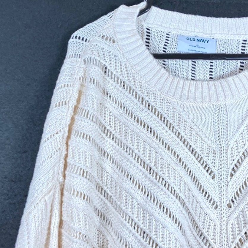 Old Navy Old Navy Sweater Women's Cream Cropped Crew Neck Open Knit Cotton XL Size XL / US 12-14 / IT 48-50 - 4 Thumbnail