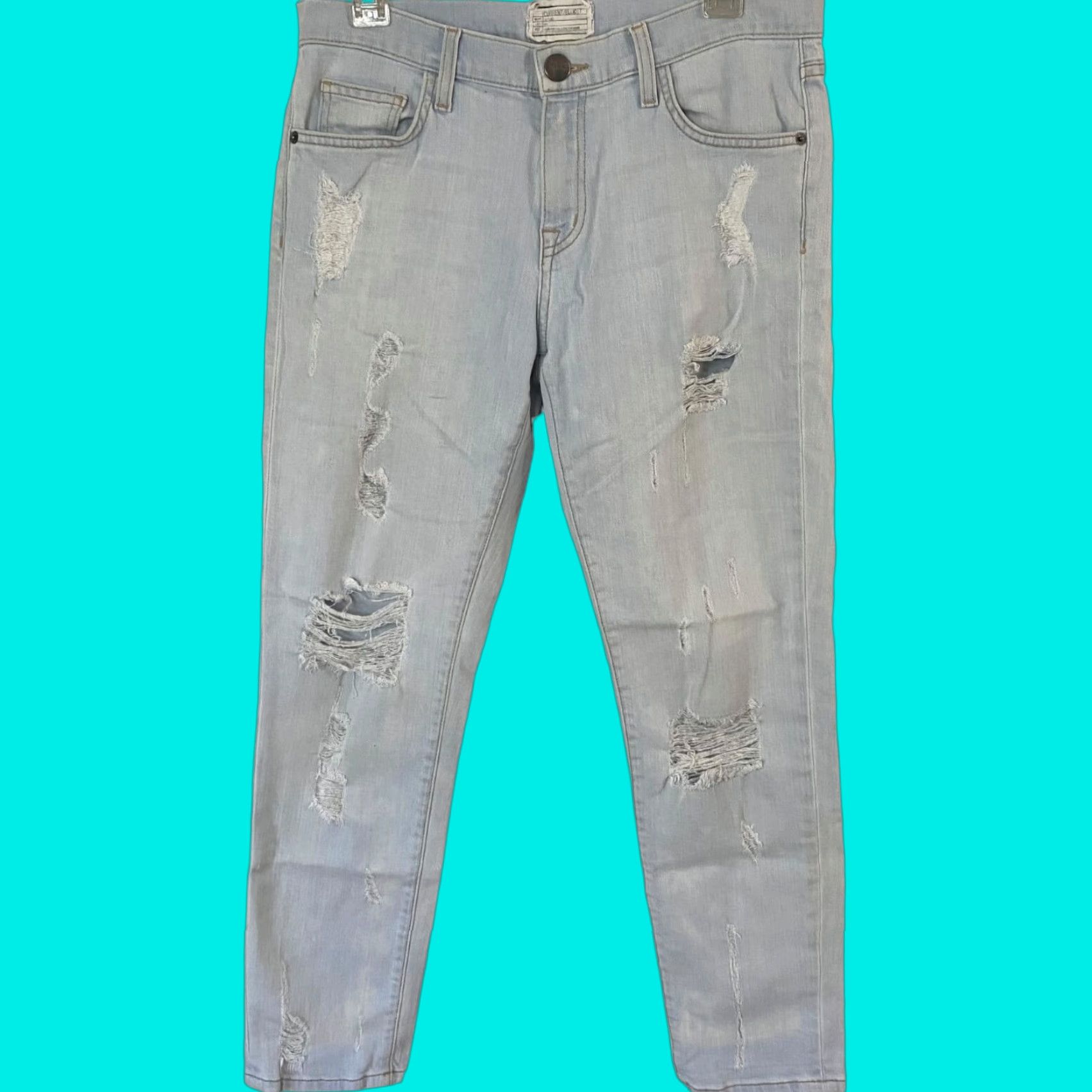 Vintage Current/Elliot The Fling Straight Leg Jeans Distressed Light Denim Women Size 26 Blue Cotton Blend Stretch 5-Pocket Jeans Womens Size 26" / US 2 / IT 38 - 1 Thumbnail
