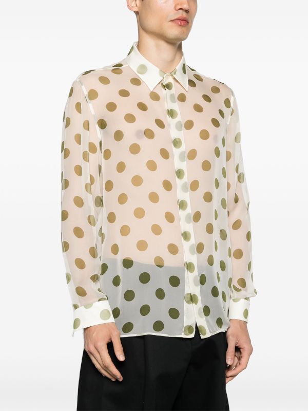 Saint Laurent Paris SS24 Mulberry Silk Sheer Polka Dot Shirt Size US L / EU 52-54 / 3 - 14 Thumbnail