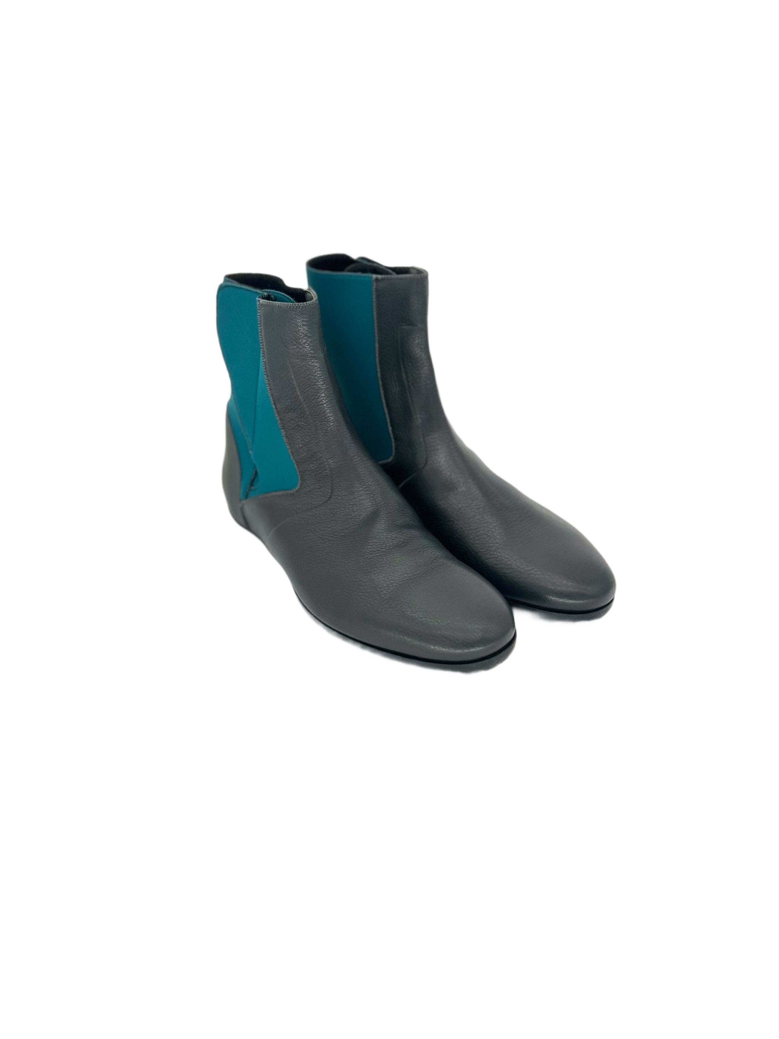 Lanvin Lanvin Grey Leather Boots with Turquoise Neoprene Size US 10 / EU 43 - 1 Thumbnail