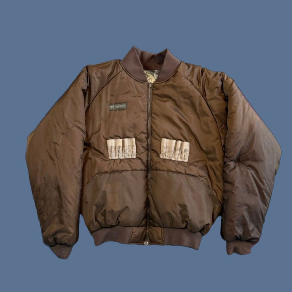 VINTAGE Columbia Reversible Camouflage Puffer Jacket Mens Hunting Outdoor Nylon Zip SZ L Brown