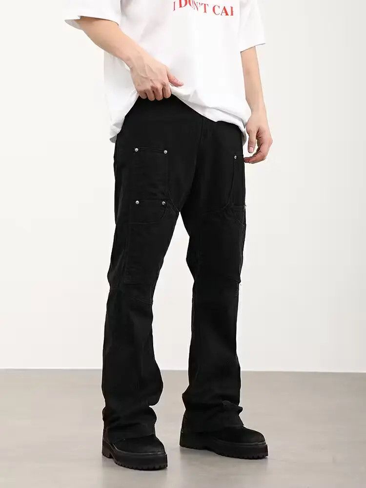 Image of Vintage Faded Flared Carpenter Cargo Pants in Black, Men's (Size 34)