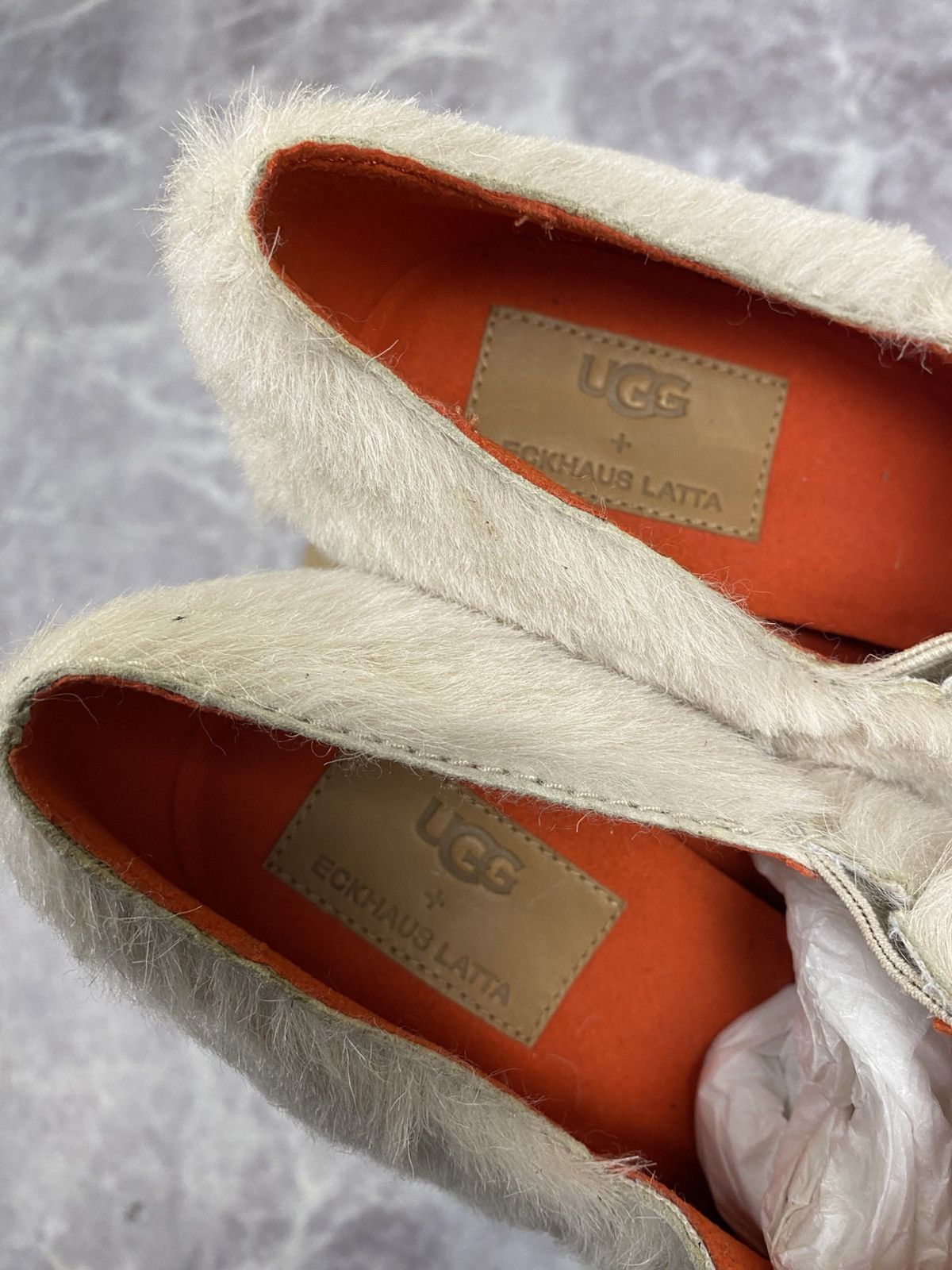 Eckhaus Latta Ugg x Eckhaus Latta Beige Fur Orange Cone Heels Mules Size US 7 / IT 37 - 3 Thumbnail